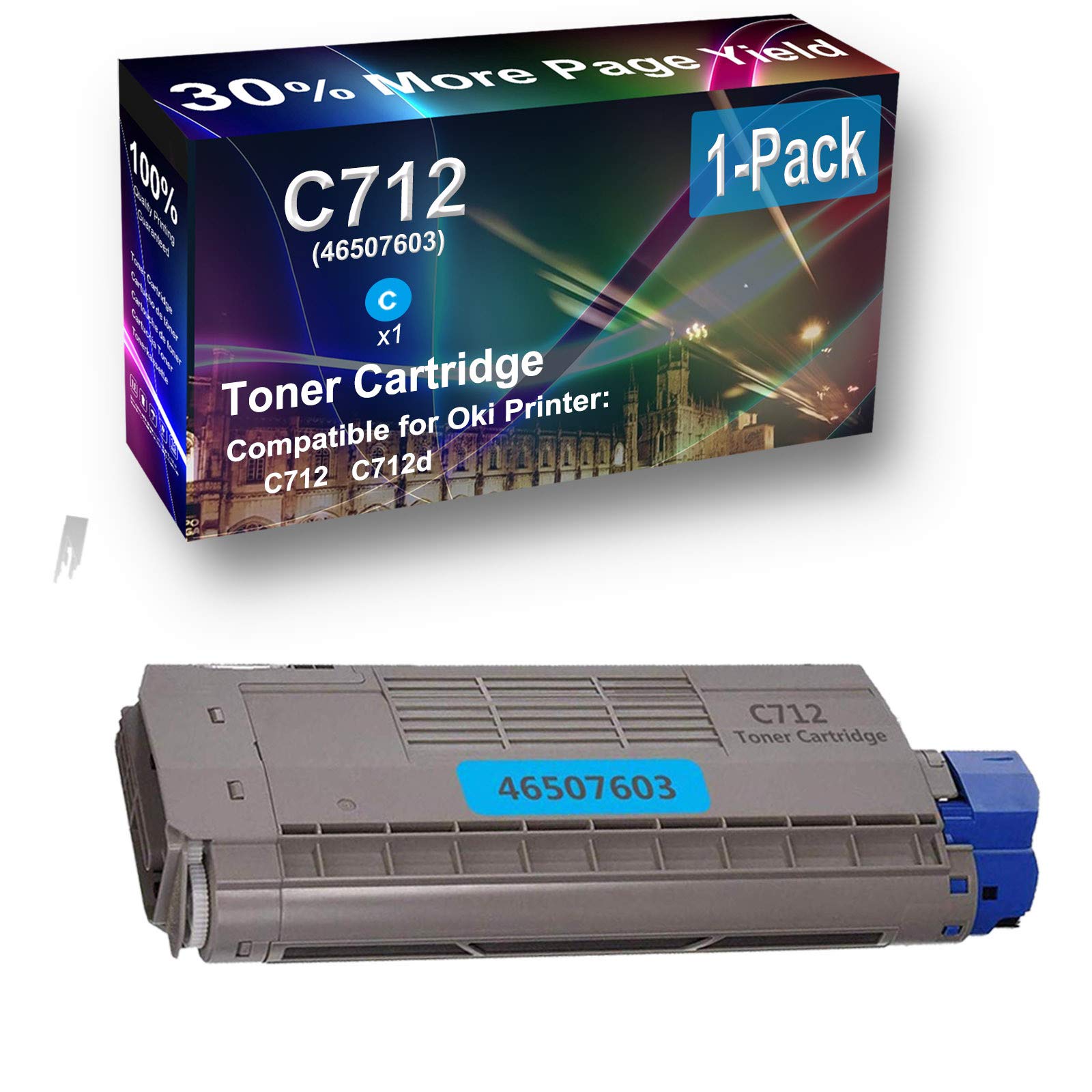 High-Capacity Cyan C712/C712dn Printer Toner Cartridge Replacement (1-Pack) - Compatible with 46507603 C712 Toner - Perfect for Office Printing & Bulk Document Production