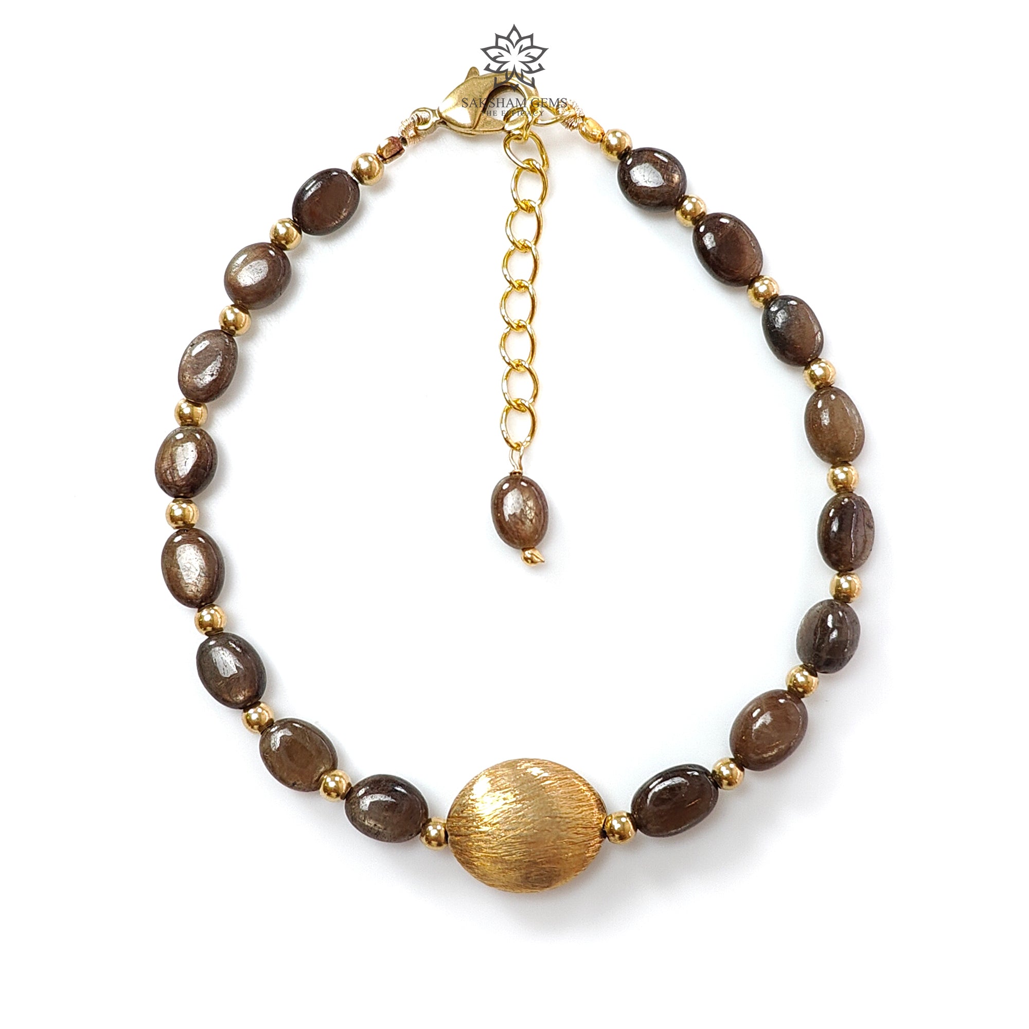Golden Brown Chocolate Sapphire Beads Bracelet - 42.75cts Natural Untreated Oval Sapphire with Plain Brass, 6*5mm 6.80