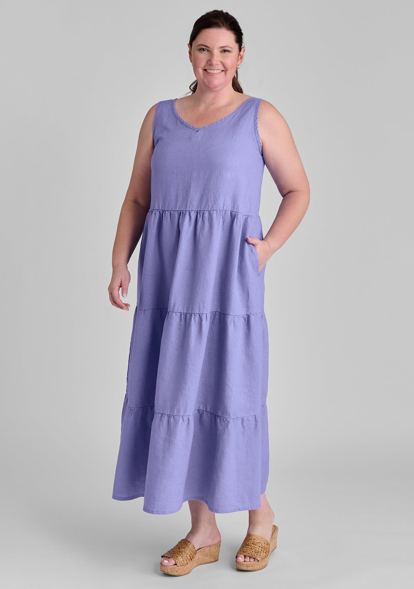 Elegant Tiered Linen Maxi Dress for Women - Summer Boho Beach Wedding Party Dress - Perfect for Vacations, Date Nights & Outdoor Events