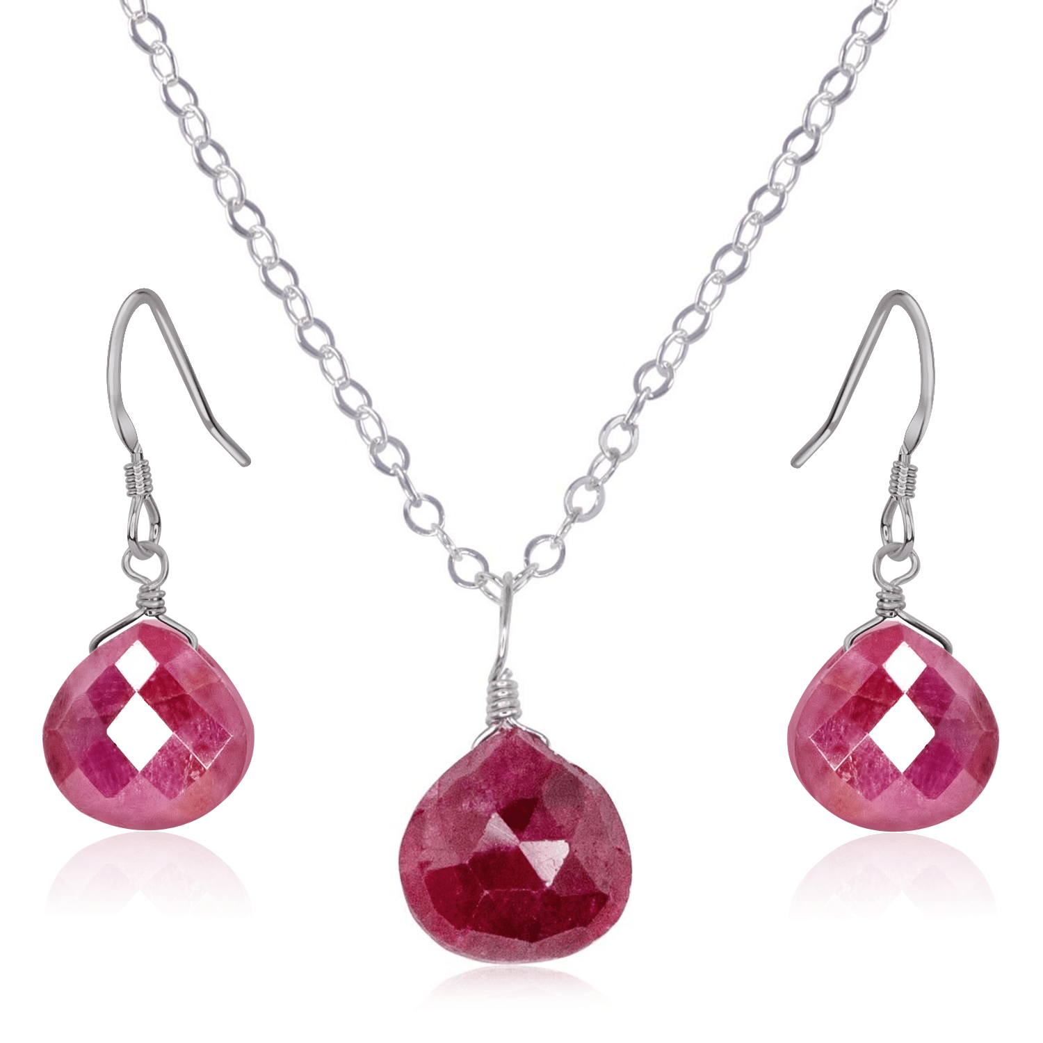 Ruby Tiny Teardrop Earrings & Necklace Set - 14K Gold Plated Dainty Jewelry for Women, Gift for Her | Perfect for Weddings, Date Nights & Special Occasions