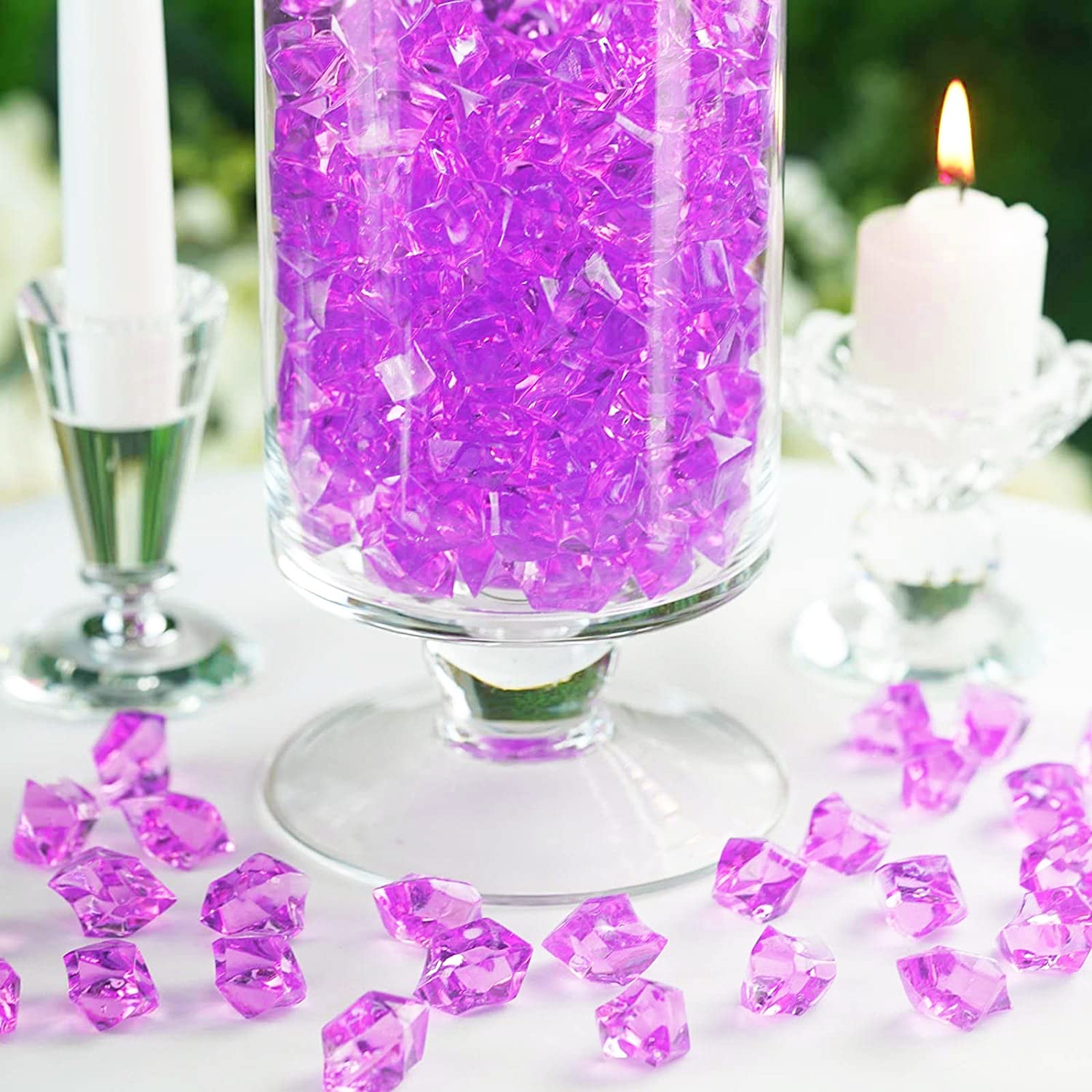 150 Pcs Acrylic Fake Crushed Ice Rocks - Reddish Purple Plastic Ice Cube Gems for Vase Fillers, Wedding Centerpieces, Home Decor & Craft Displays | DIY Diamond Decoration & Party Table Scatter