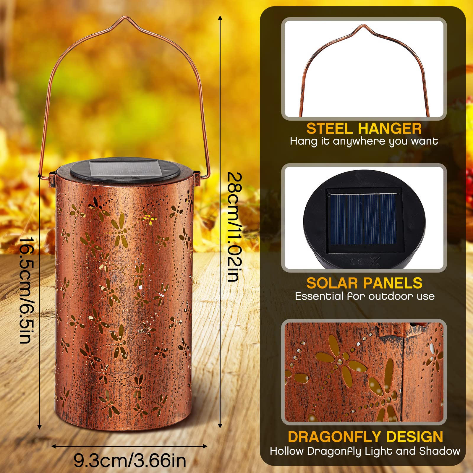 2 Pack Solar Powered Dragonfly Lanterns - Outdoor Hanging LED Lights with Hollow Metal Design, Waterproof Garden Decor for Patio, Backyard, Pathway - Perfect for Christmas Gifts, Women's Decor & Night Lighting