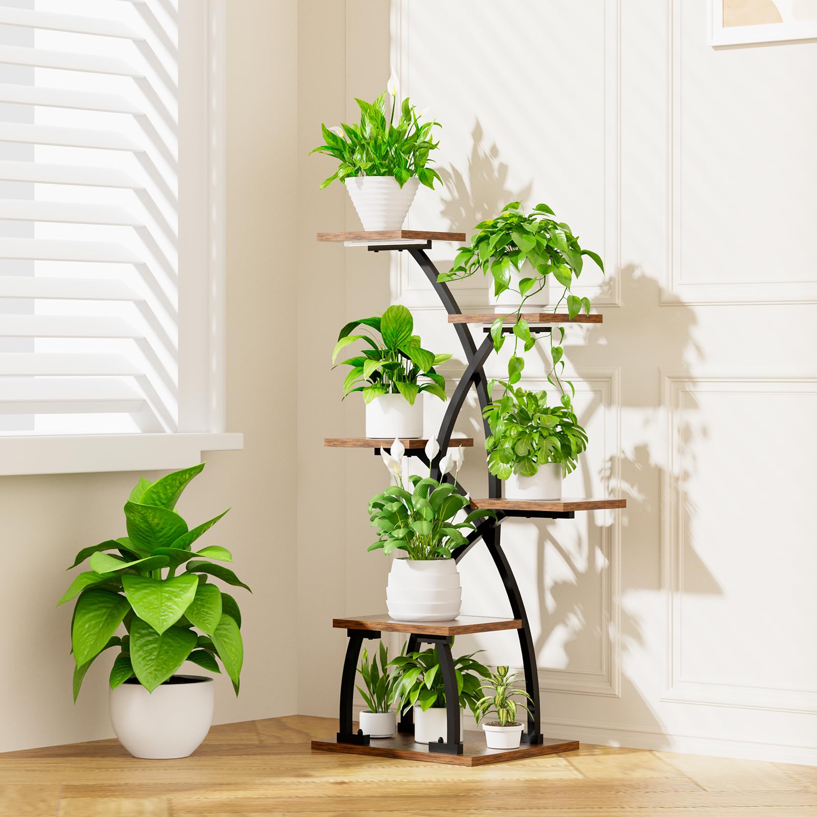 JUSTOGO 6-Tier Metal Plant Stand with Grow Lights - 36