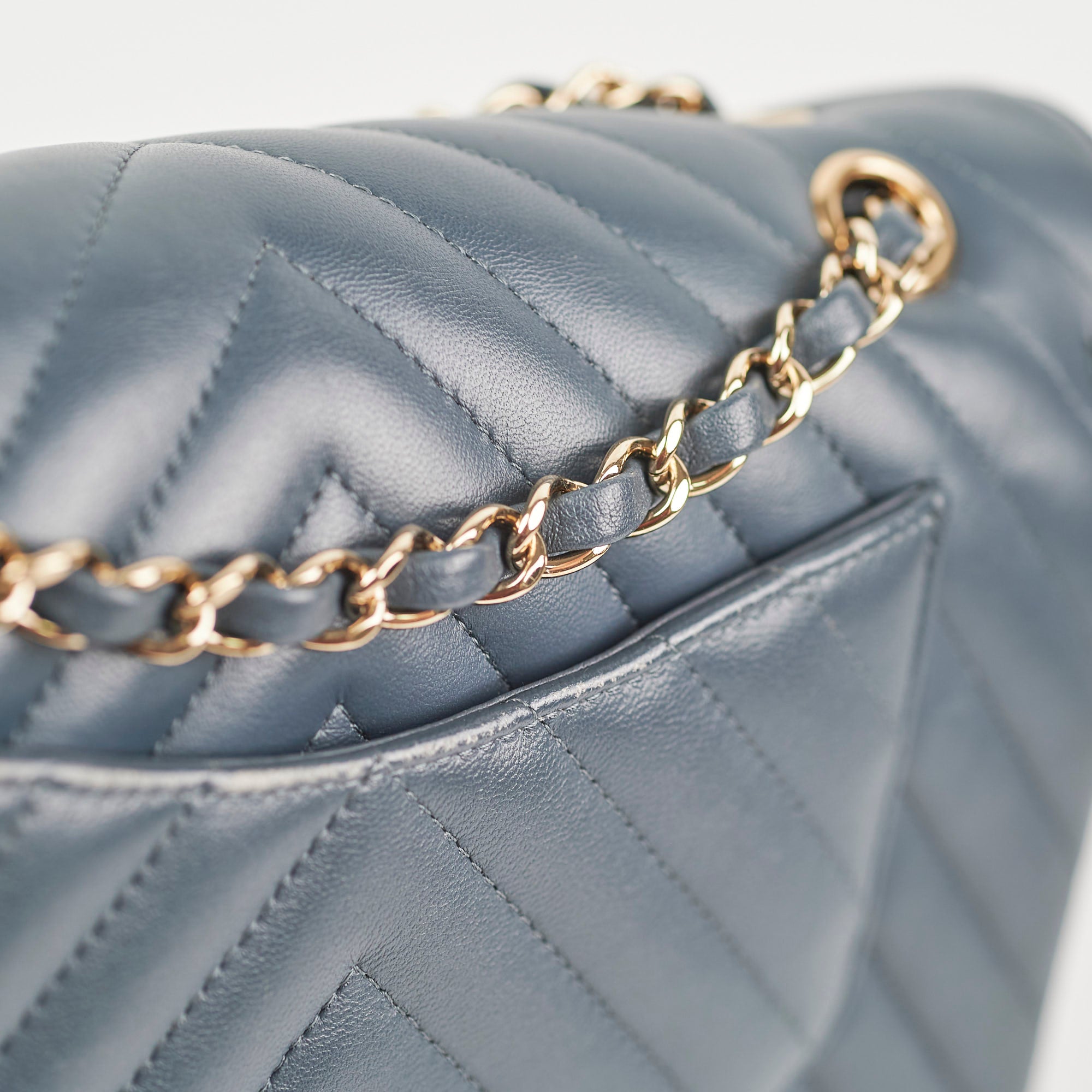 Chanel Chevron M/L Lambskin Classic Flap Bag in Dark Grey & Blue - Luxury Crossbody Shoulder Bag for Women, Perfect for Date Night & Special Occasions