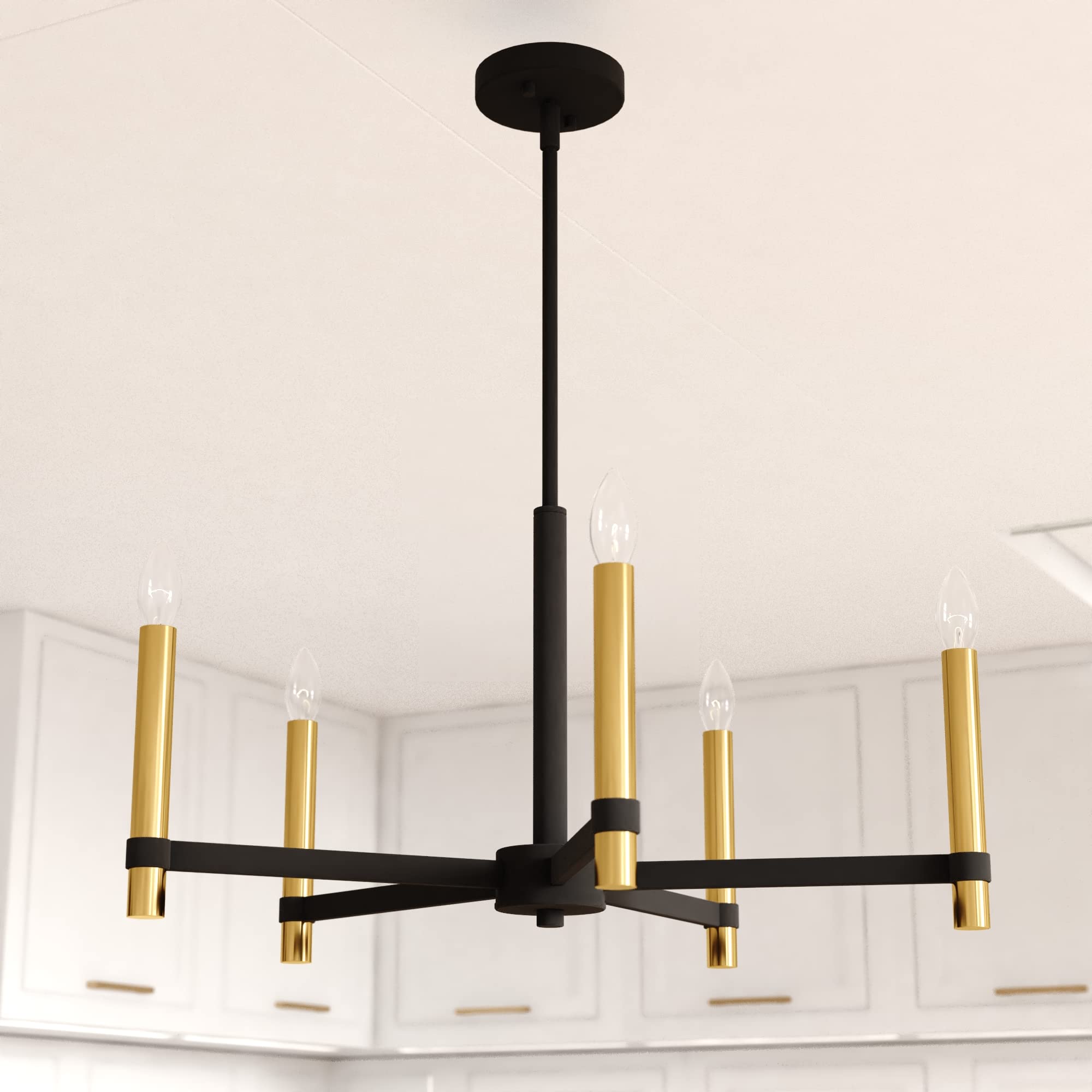 VAXCEL 5-Light Black and Brass Contemporary Candle Chandelier for Dining Room, Bedroom, or Entryway - Elegant Modern Lighting Fixture