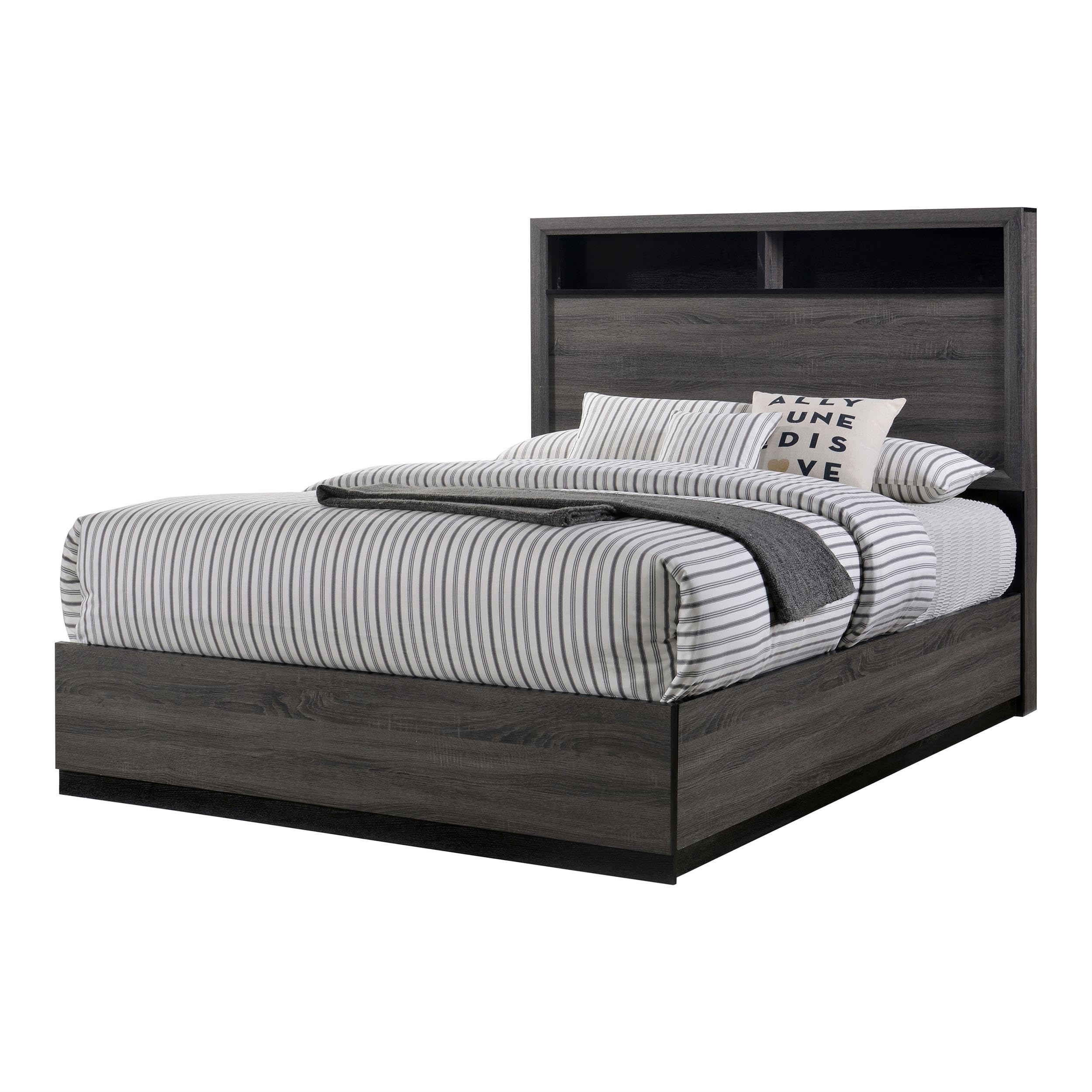 Furniture of America FOA Drummond 3-Piece Gray Wood Panel Bedroom Set - King Size Bed with 2 Nightstands | Modern Bedroom Furniture for Master Suite & Guest Room