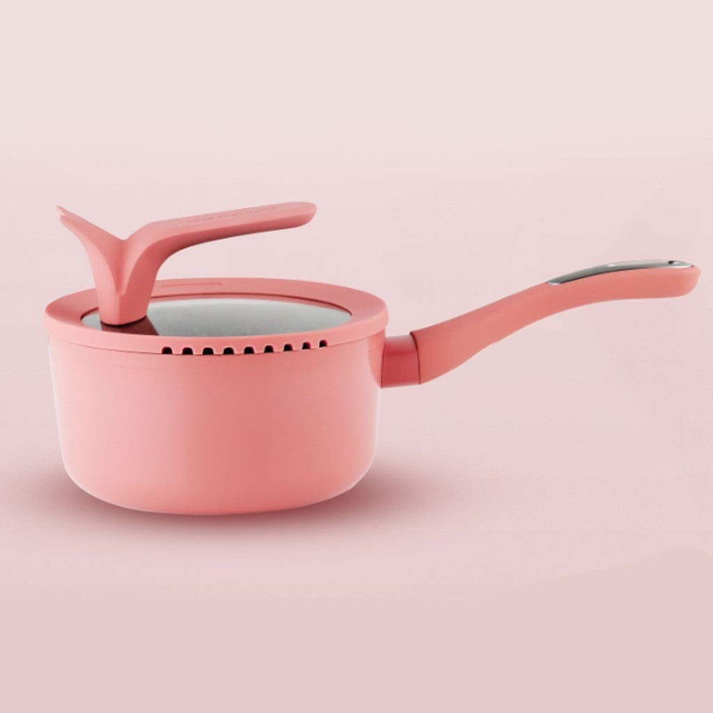Nonstick Milk Pan with Glass Lid - Aluminum Alloy Saucepot for Cooking, Boiling & Simmering - Pink Stock Pot Perfect for Making Milk, Sauces, Soups & Pasta | Ideal for Home Kitchen & Professional Use