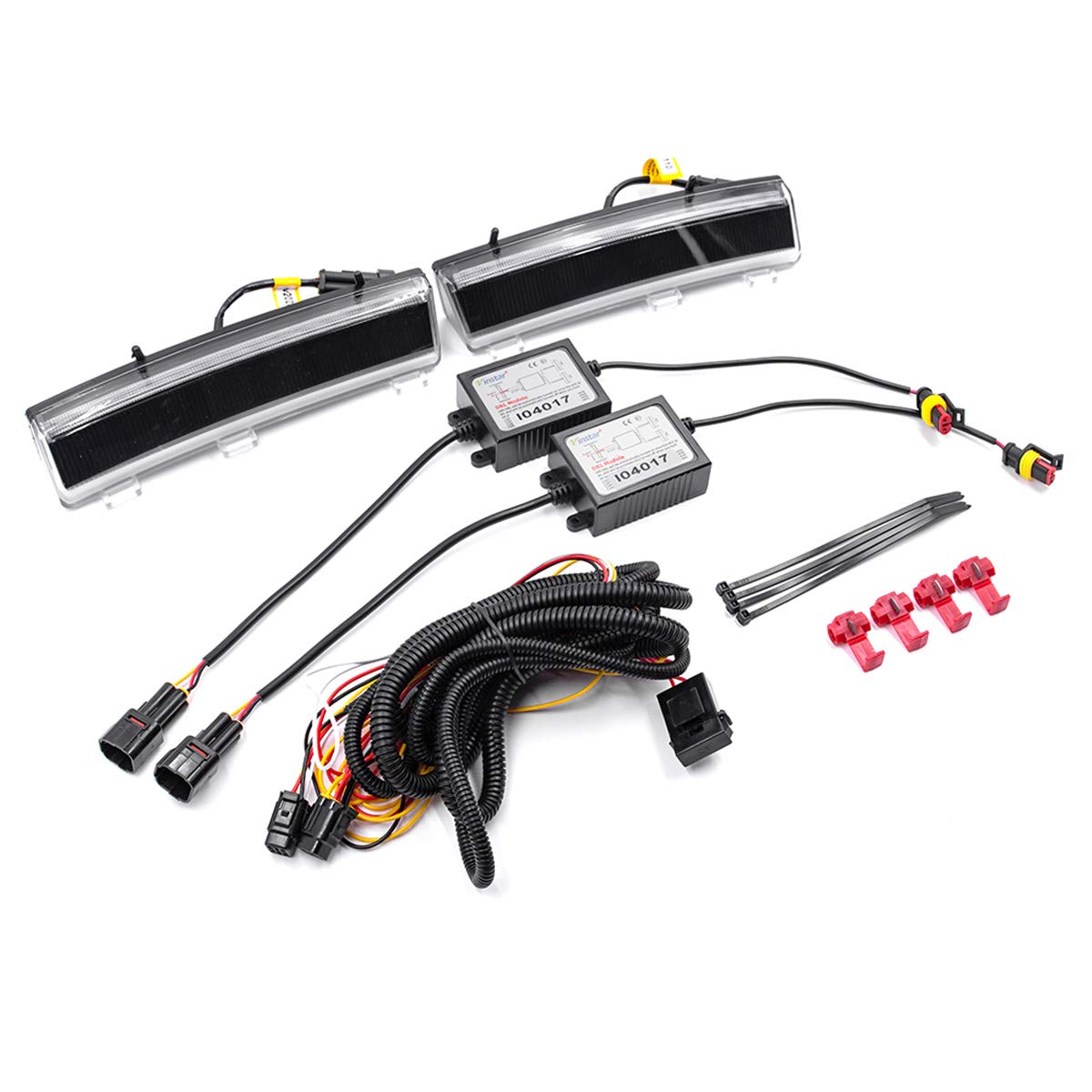 NJSBYL 350z Front Bumper Reflector Replacement - White LED DRL & Amber Turn Signal Kit for 2006-2009 Nissan 350z (LCI Model) - Smoked Lens Z33 DRL Reflectors 26145CF40A - Perfect for Night Driving & Enhanced Vehicle Visibility