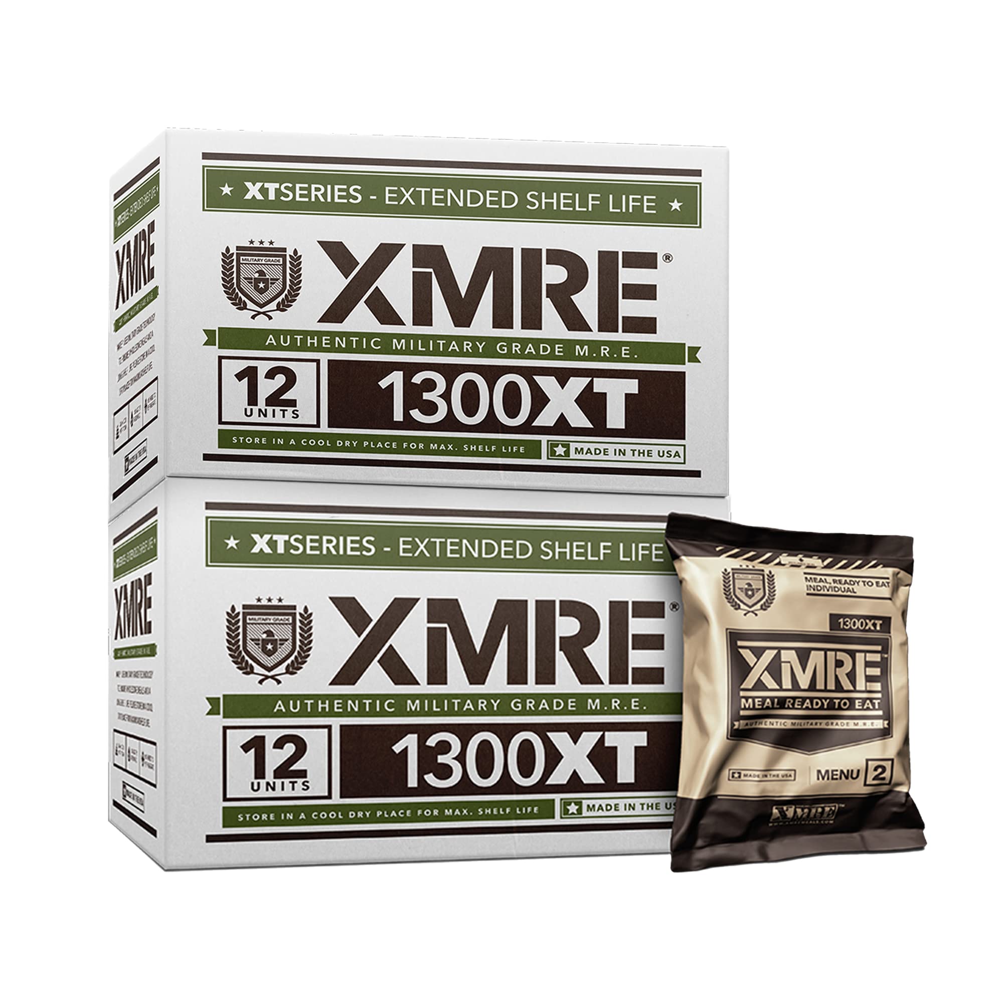 XMRE 1300XT Military MRE Meals 2022 - Bulk Emergency Food Supply | USA Made Military Grade MRE with Flameless Ration Heater | Survival Kit & Hurricane Preparedness | Camping, Hiking, Disaster Relief & Emergency Food Storage