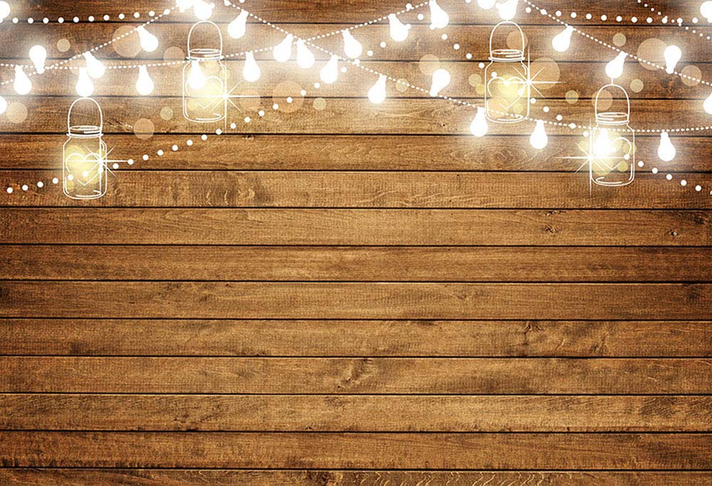 Rustic Wooden Photography Backdrop - 7x5ft Baby Shower, Birthday, Wedding & Bridal Shower Party Decoration with Shining Bulbs & Bottles Props for Photo Studio Booth Background Banner (Perfect for DIY Themed Parties, Social Media Photos & Professional Photography)