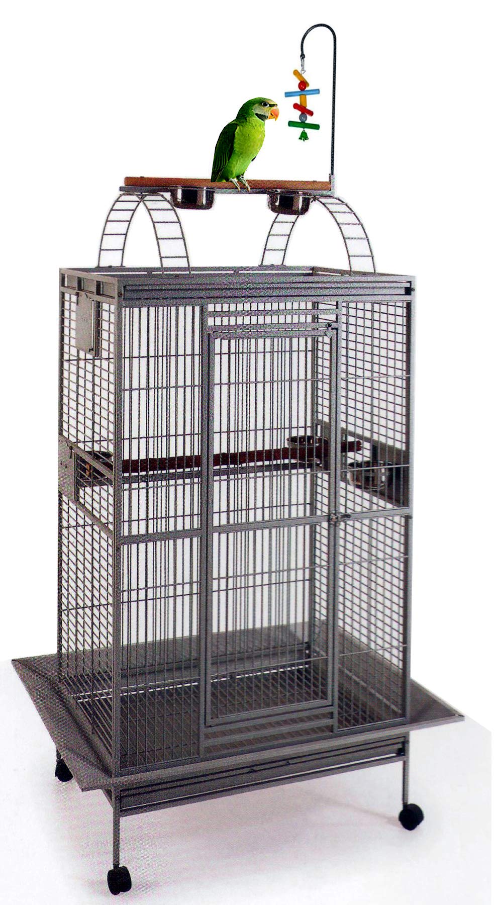 Large Elegant Wrought Iron Play Top Bird Cage for Small Parrots - Quaker, Amazon, Cockatiel, Conure, Dove & Cockatoo with Rolling Stand | Perfect for Home, Office & Pet Store Displays
