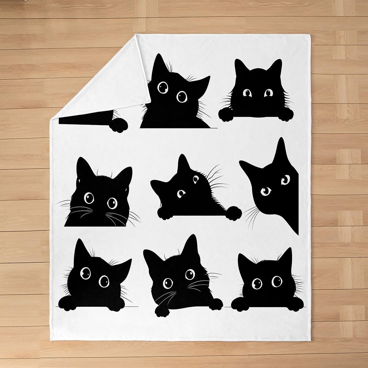 Soft 3D Cat Fleece Throw Blanket for Pets & Kids - Cozy Flannel Fuzzy Blanket for Bed, Sofa, Couch - All Season Plush Blanket with Cute Kitten Design (Black/White, 90