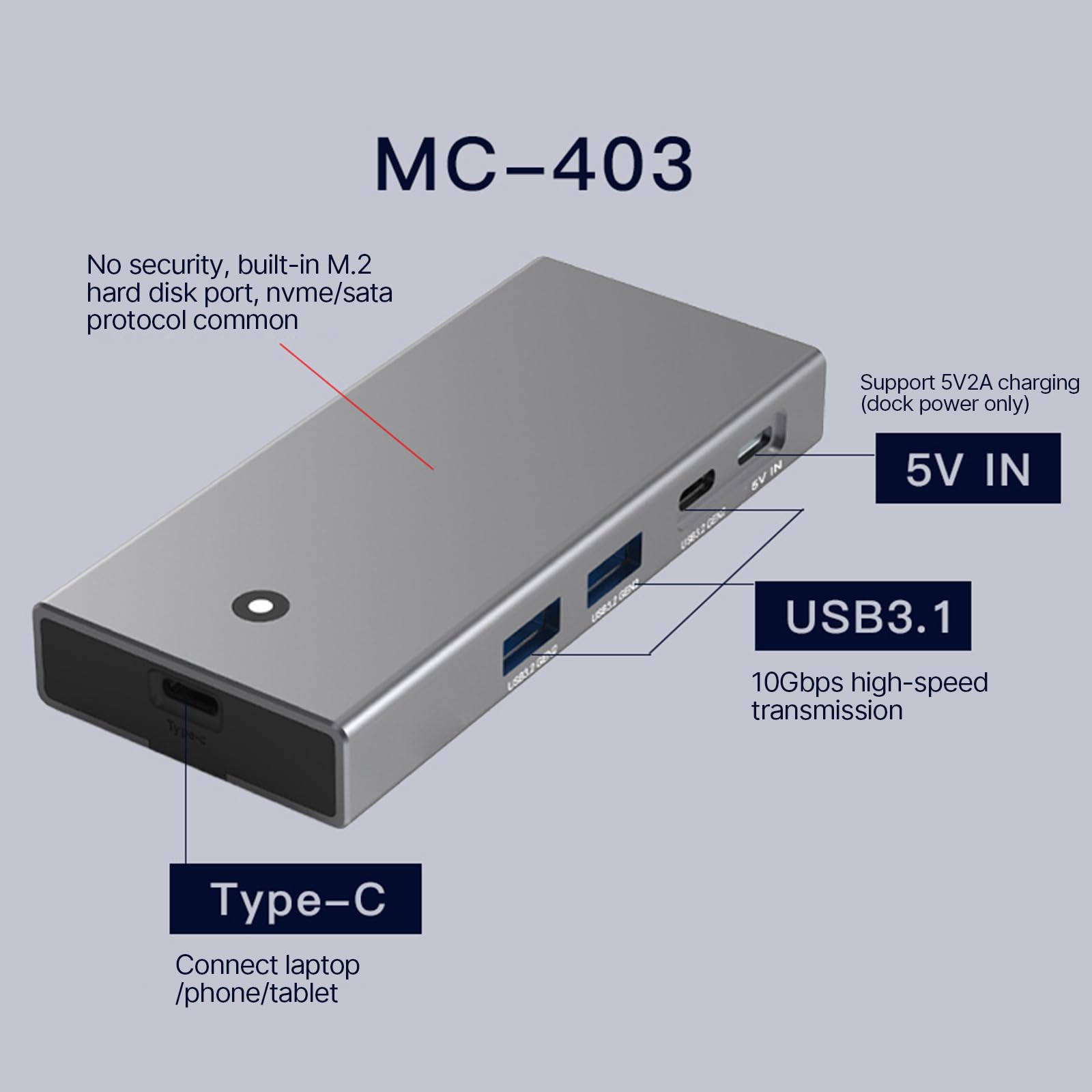 AYPOHU USB C Hub with M.2 NVMe SSD Enclosure, 4K HDMI Adapter, 10Gbps USB-C Dock, 2 USB Ports for Laptop Monitor - Perfect for Home Office, Gaming & Video Editing