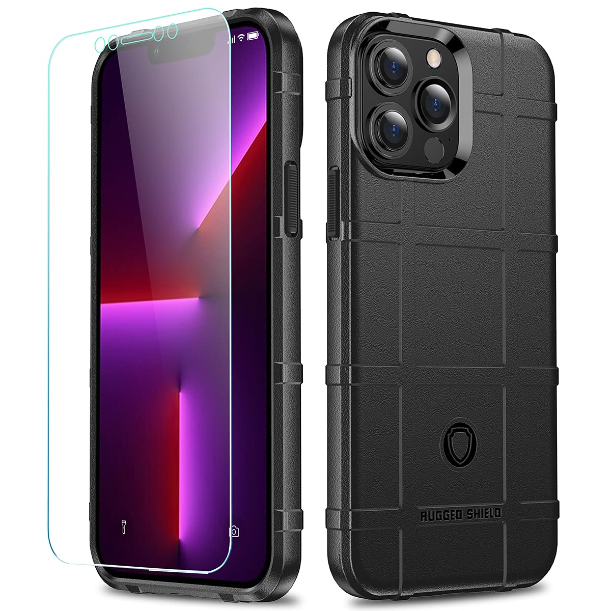 Rugged Shockproof iPhone 13 Pro Max Case (6.7 Inch) - Heavy Duty TPU Tactical Cover with 8ft Drop Protection, Military Grade Armor - Dark Black | Perfect for Outdoor Adventures, Construction Work & Extreme Sports