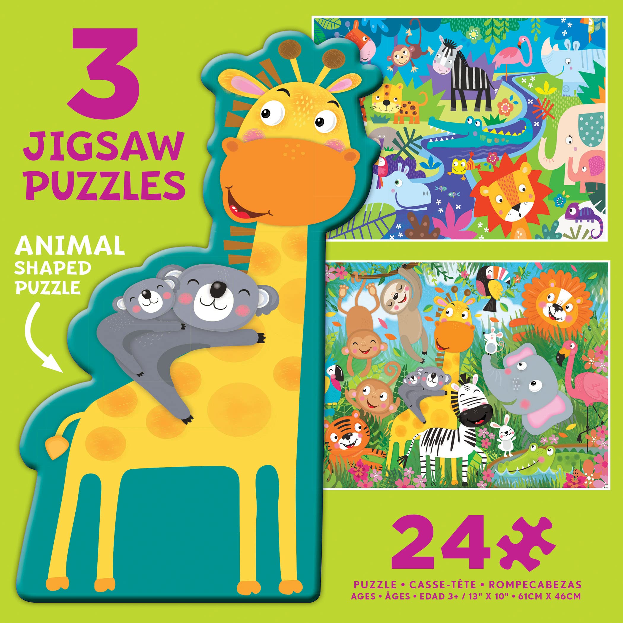 Ceaco 3-in-1 Animal Shaped Jigsaw Puzzles for Kids Playtime