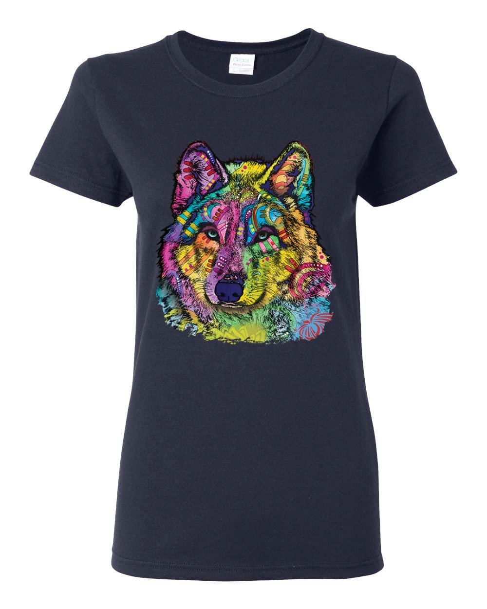 Dean Russo Majestic Neon Wolf Art T-Shirt for Women - Vibrant Animal Lover Graphic Tee | Perfect for Casual Wear, Gifts & Art Enthusiasts