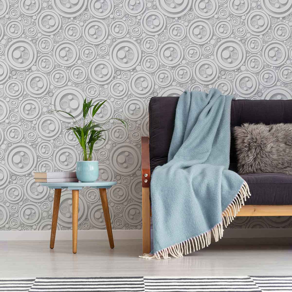 Grey Circle Peel and Stick Removable Wallpaper 9404 - Self-Adhesive Decorative Wall Covering for Bedroom, Living Room & Office Decor