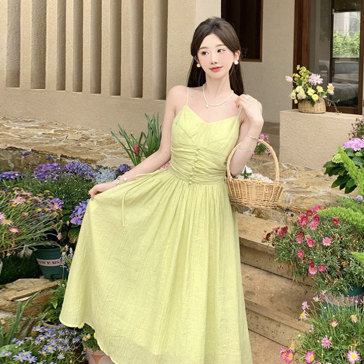 Green Fairy Spaghetti Strap Long Dress - Women's Summer Flowy Maxi Dress with Side Slit, Boho Beach Cover Up, Casual Sundress for Vacation, Party, Date Night