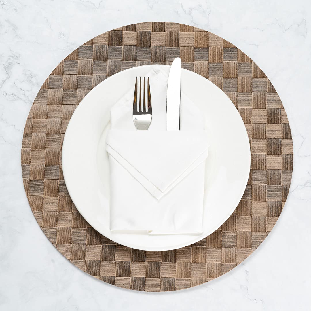 Restaurantware Macroweave 15 Inch Round Woven Placemats Set of 6 - Durable & Easy Clean Brown Plastic Table Mats for Dining - Perfect for Home Kitchen, Restaurant, Party, and Outdoor Use