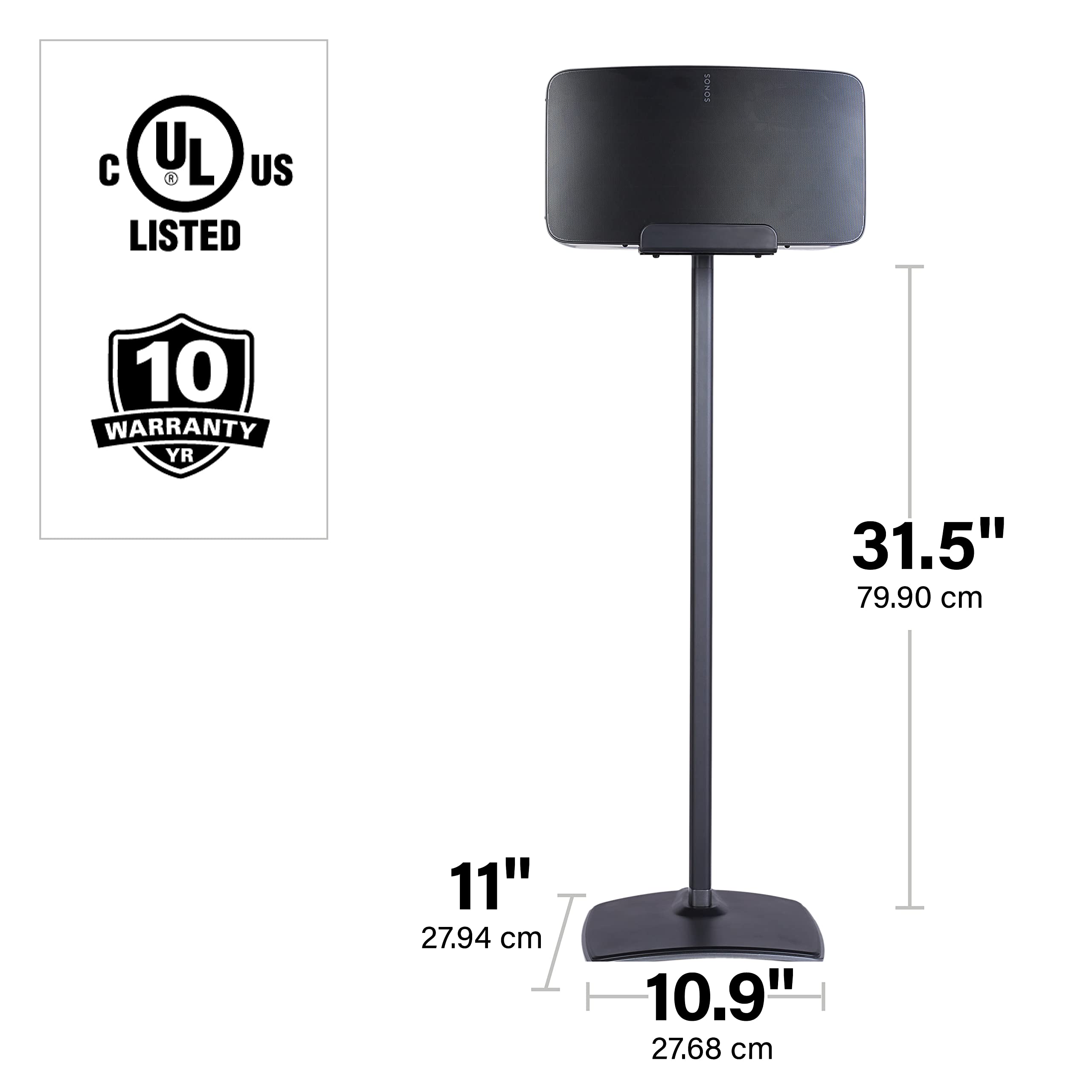SANUS Premium Wireless Speaker Stand for Sonos Five & Play:5 - Vertical/Horizontal Placement with Built-in Cable Management - High-Quality Alloy Construction (Black) - Perfect for Home Theater, Music Studio & Living Room Audio Setup