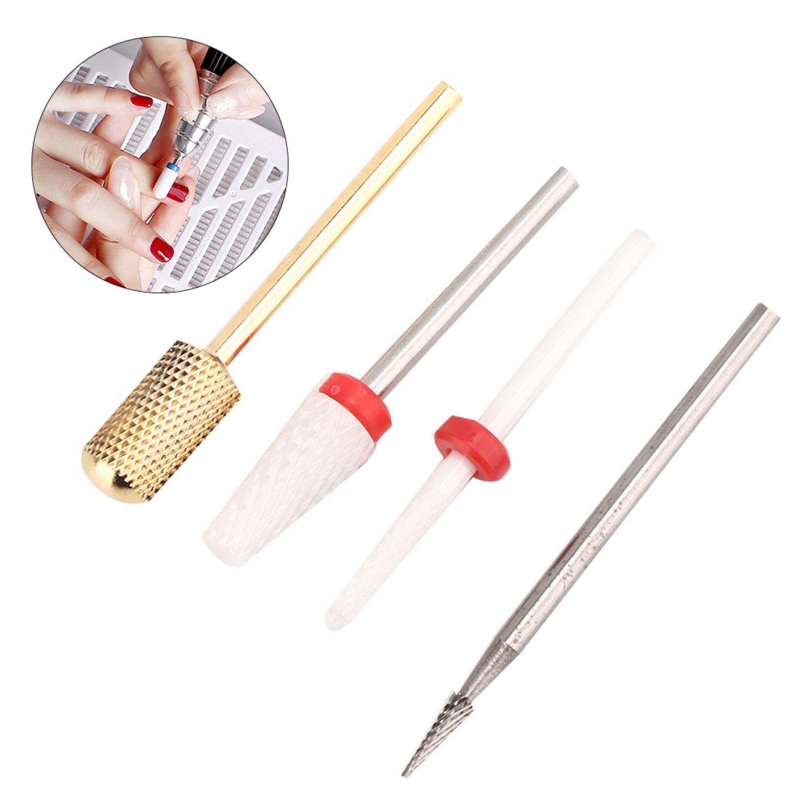 4PCS Professional Nail Drill Bits Set - 3/32 Inch Acrylic Nail File, Cuticle Drill & Fine Grit Efile Bits for Manicure, Pedicure & Salon Use - Perfect for Home Nail Care & Professional Nail Art (FD-8)