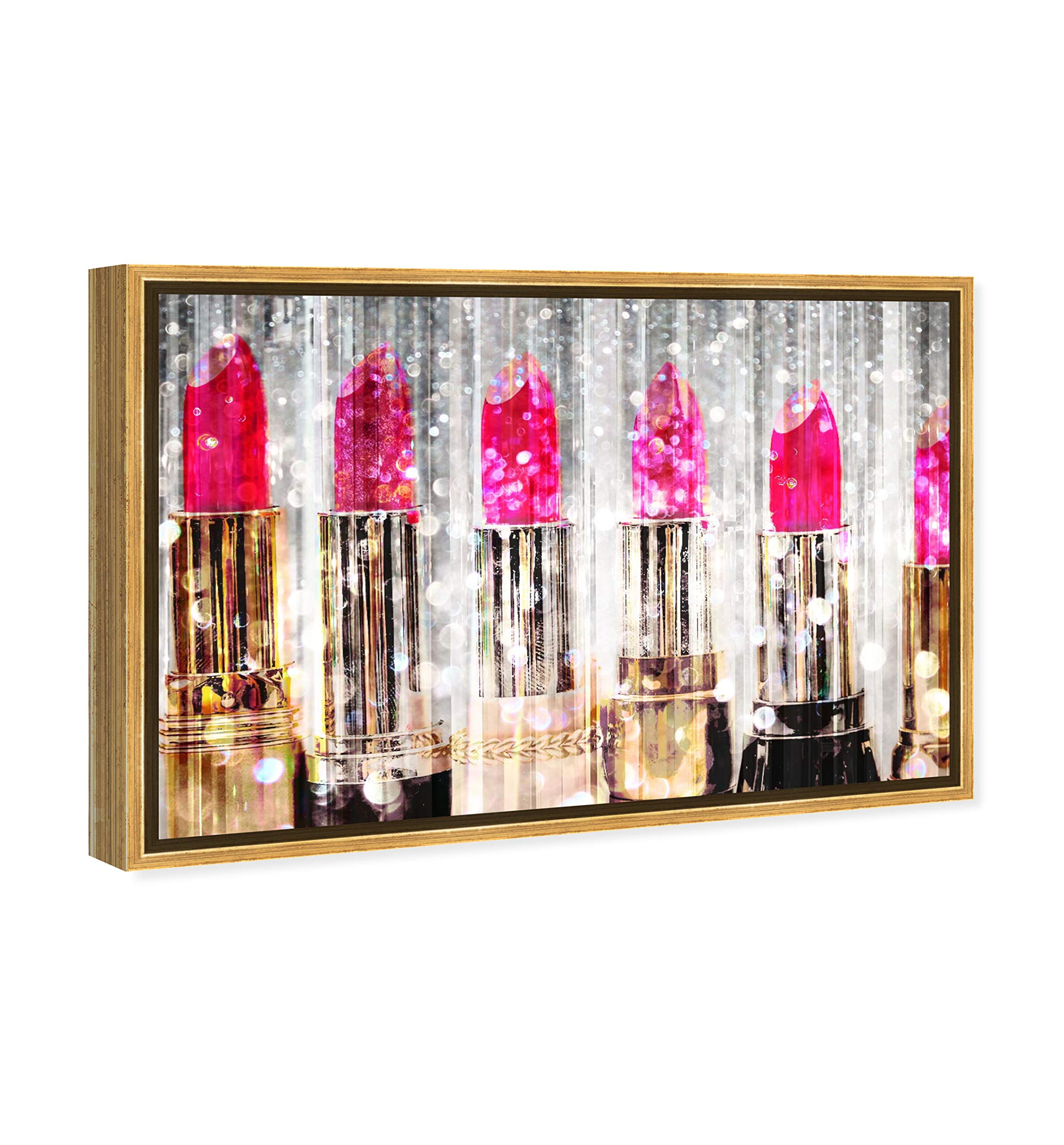 Oliver Gal Artist Co. Modern Gold Framed Canvas Wall Art - Fashion & Glam Lipstick Collection in Pink & Gold (45x30 inches) - Perfect for Living Room, Bedroom & Bathroom Decor | Elegant Home Accent for Women's Spaces & Makeup Vanities