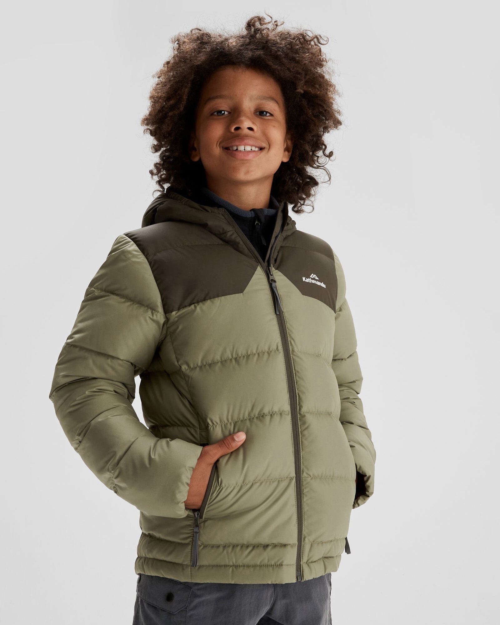 Boys' Epiq Down Jacket - Waterproof Winter Coat for Kids, Warm Puffer Jacket with Hood, Beech/Dark Moss - Perfect for Snow Play, Skiing & Outdoor Adventures