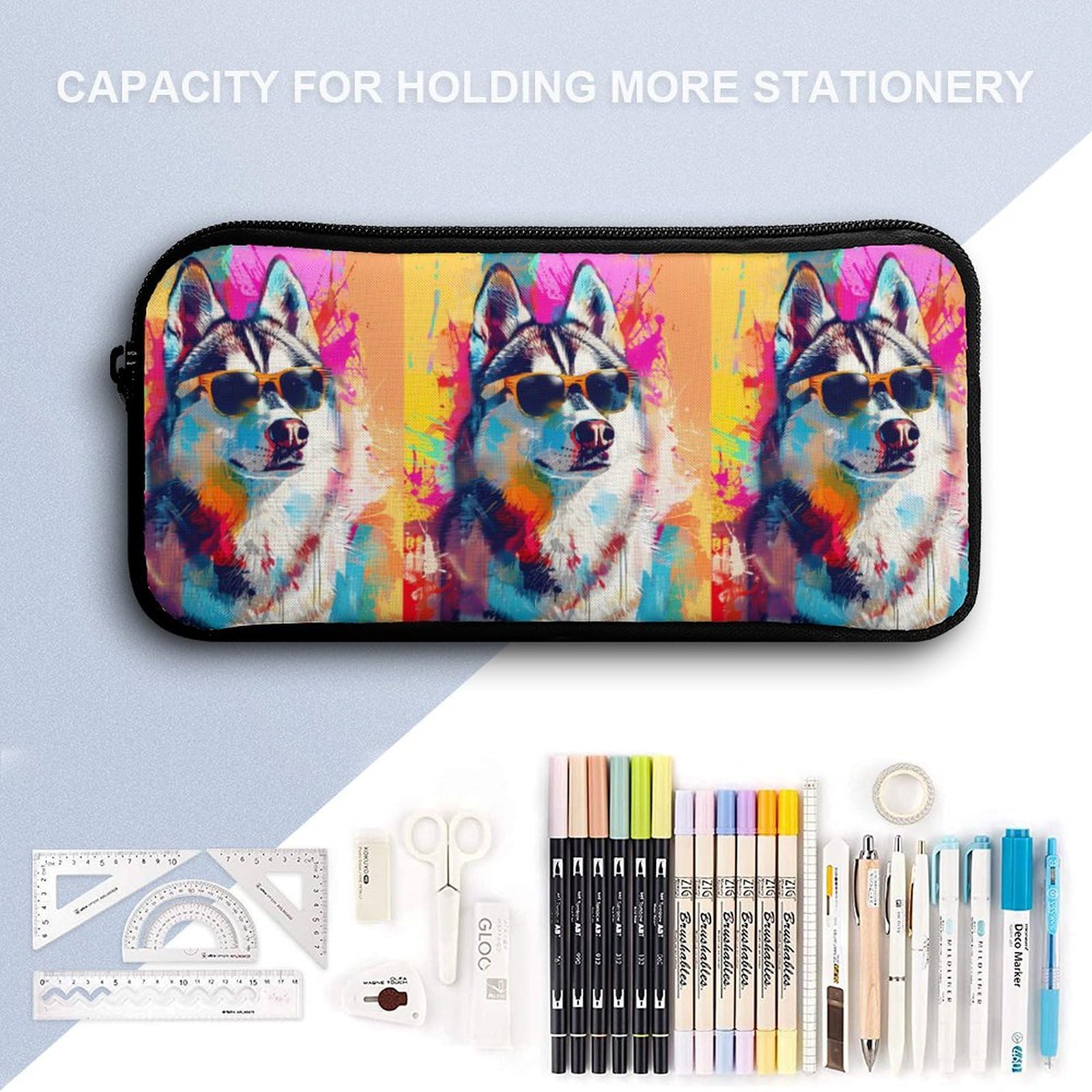 Durable Husky Dog Pencil Case - Large Capacity Storage Pen Pouch for School, Office & Travel - Cute Dog Design Stationery Organizer