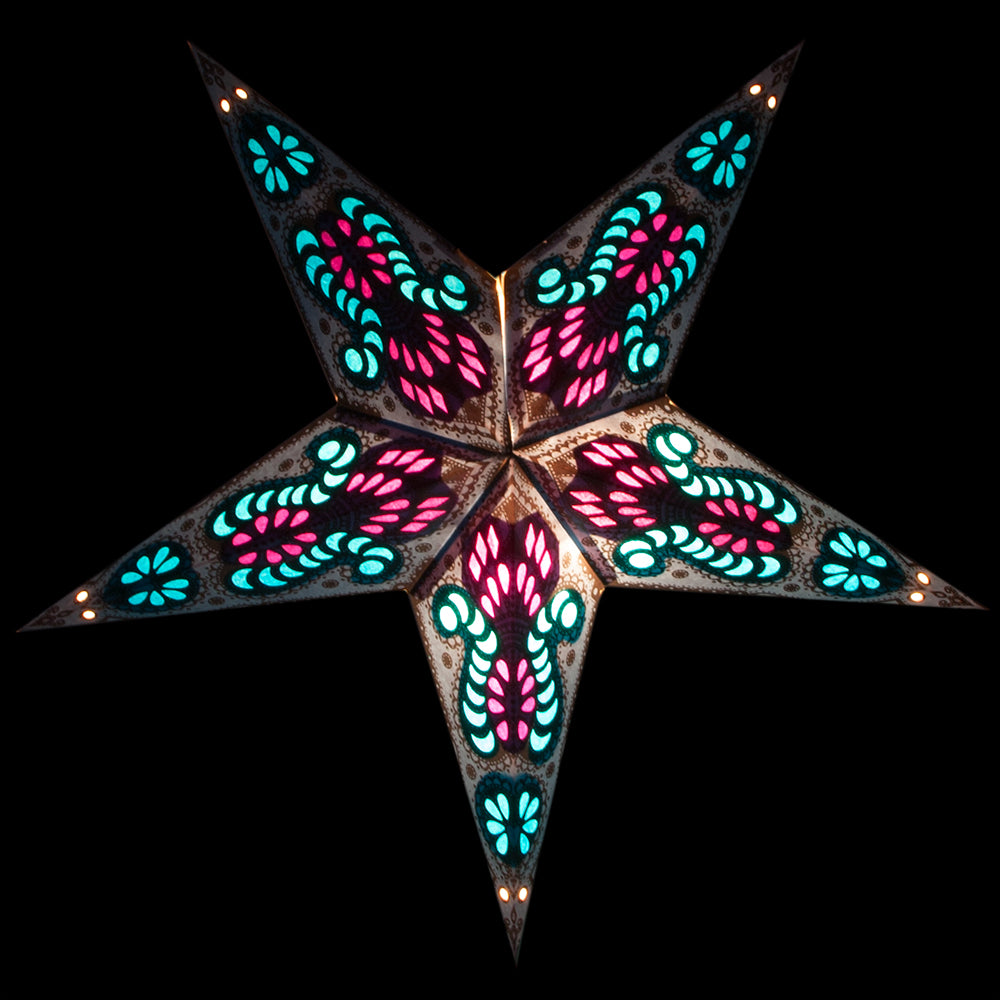 24 Pack Blue Peacock Paper Star Lanterns - Hanging Wedding Party Decorations for Indoor Outdoor Events, Birthday Celebrations & Festive Home Decor