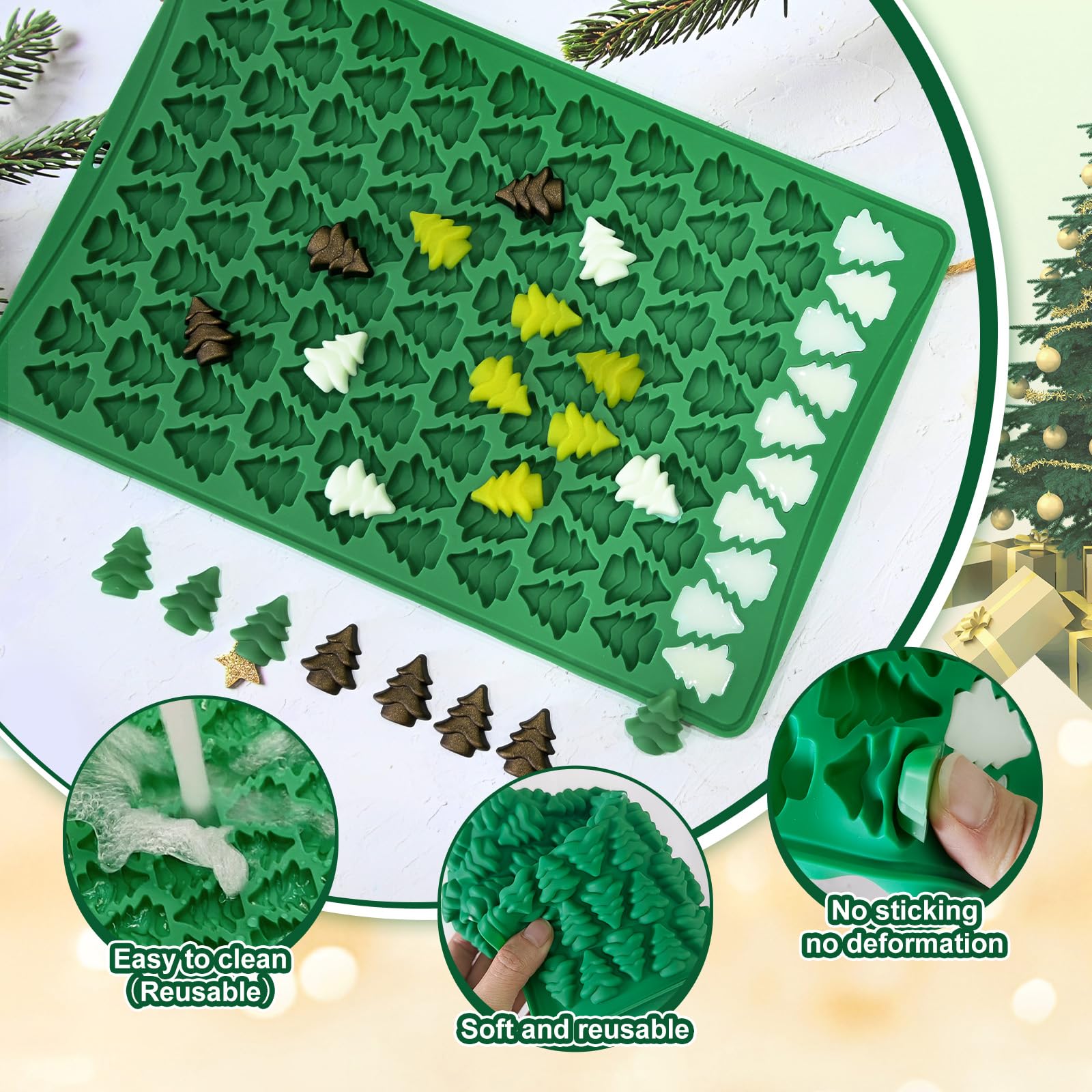 3D Mini Christmas Tree Silicone Candy Molds - 100 Cavity Non-Stick Baking Tray for Chocolate, Caramels, Cookies & Hard Candy | Perfect for Holiday Treats, DIY Gummies & Christmas Party Desserts
