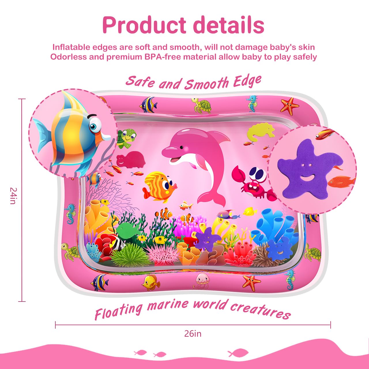 ZMLM Inflatable Baby Tummy Time Water Play Mat - Sensory Activity Toy for Newborns & Infants 3-12 Months | Pink Developmental Toy for Boys & Girls | Perfect for Easter Gifts, Baby Showers & Early Learning Playtime