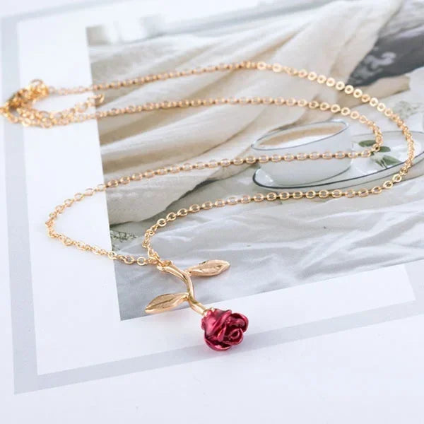 Beauty & The Rose Necklace - Elegant Floral Jewelry for Women, Perfect for Valentine's Day, Anniversary & Romantic Date Nights