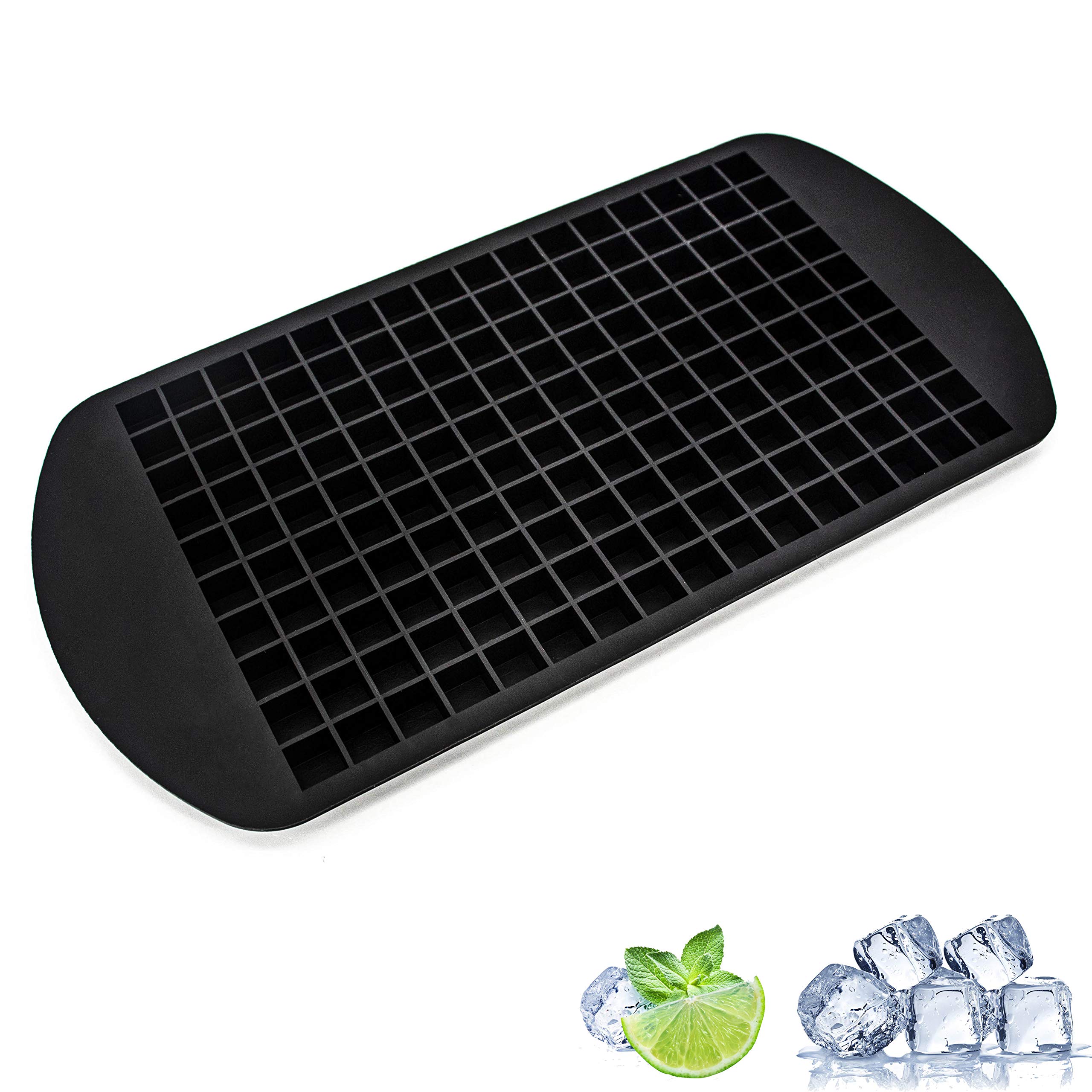 Premium Silicone Ice Cube Tray - 160 Small Square Ice Molds for Whiskey, Cocktails & Baby Food | Reusable, Flexible & Freezer Safe | Perfect for Drinks, Juice, Chocolate & Milk (Black) - Home Bar, Kitchen & Party Essential