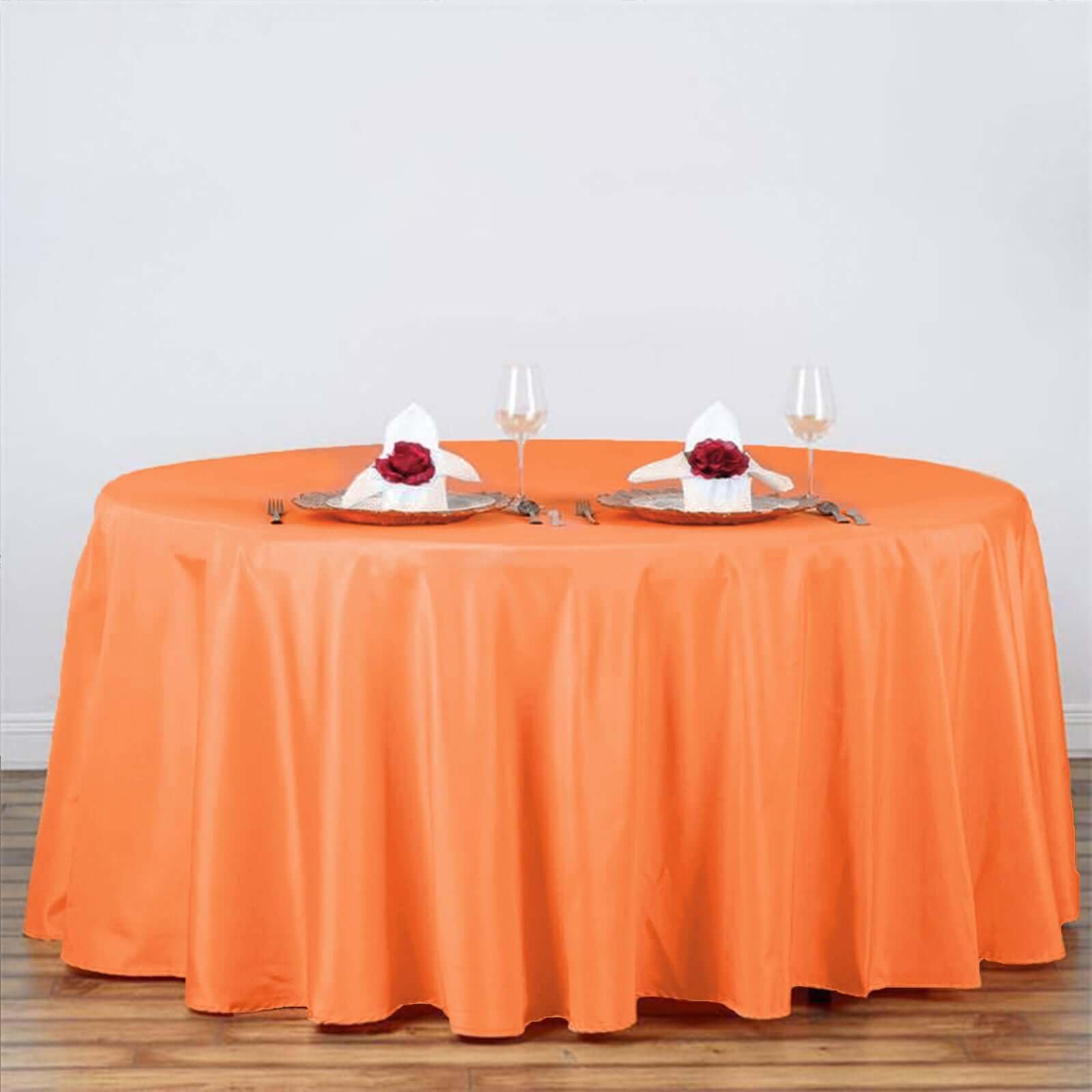 Efavormart 10 Pack 120 Inch Round Tablecloth - Stain & Wrinkle Resistant, Washable Polyester Fabric Table Cover for Banquet, Wedding, Party, Dining Room - Orange | Perfect for Indoor & Outdoor Events