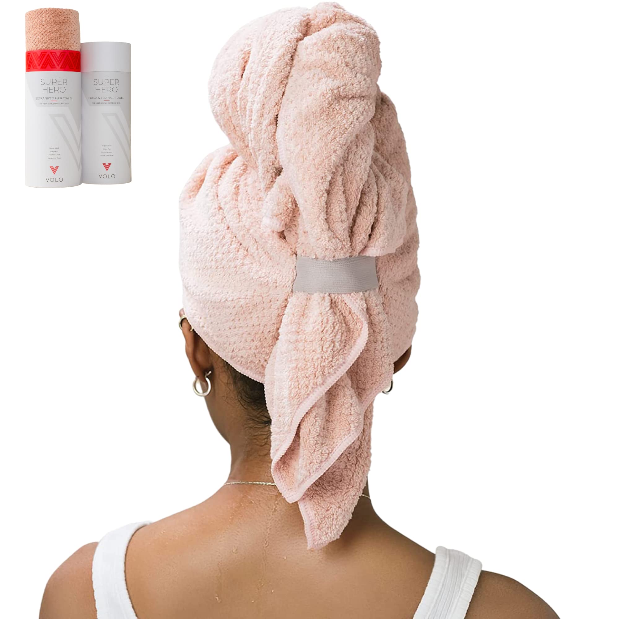 VOLO Super Hero Microfiber Hair Towel - Ultra Soft & Fast Drying Hair Wrap for Women & Men | Super Absorbent Hair Towel Reduces Dry Time by 50% | Anti-Frizz & Anti-Breakage for All Hair Types | Perfect for Post-Shower, Salon Styling & Travel | Cloud Pink