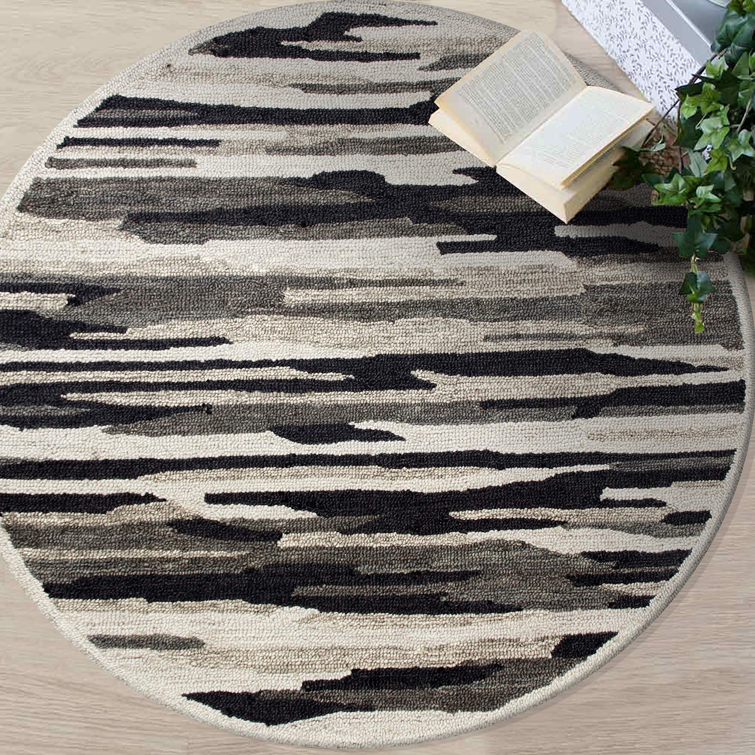 LR Home 6ft Round Indoor Natural Wool Area Rug - Hand Tufted Modern Farmhouse Boho Carpet for Bedroom, Living Room, Entryway, Playroom & Office Decor | Soft Black/Gray Home Accent Rug for Cozy Spaces & Stylish Interiors