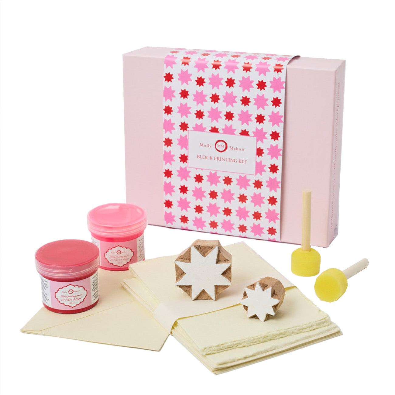 Handmade Block Printing Kit with Jali Design Notecards - Big & Small Sizes in Red & Pink - Perfect for DIY Crafts, Wedding Invitations, and Personalized Gifts