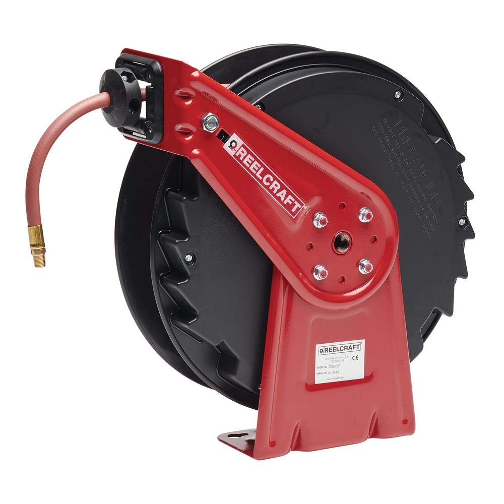 Reelcraft RT650-OLP 3/8-Inch x 50-Ft Heavy Duty Spring Retractable Air Water Hose Reel - Ideal for Garage, Workshop & Industrial Use