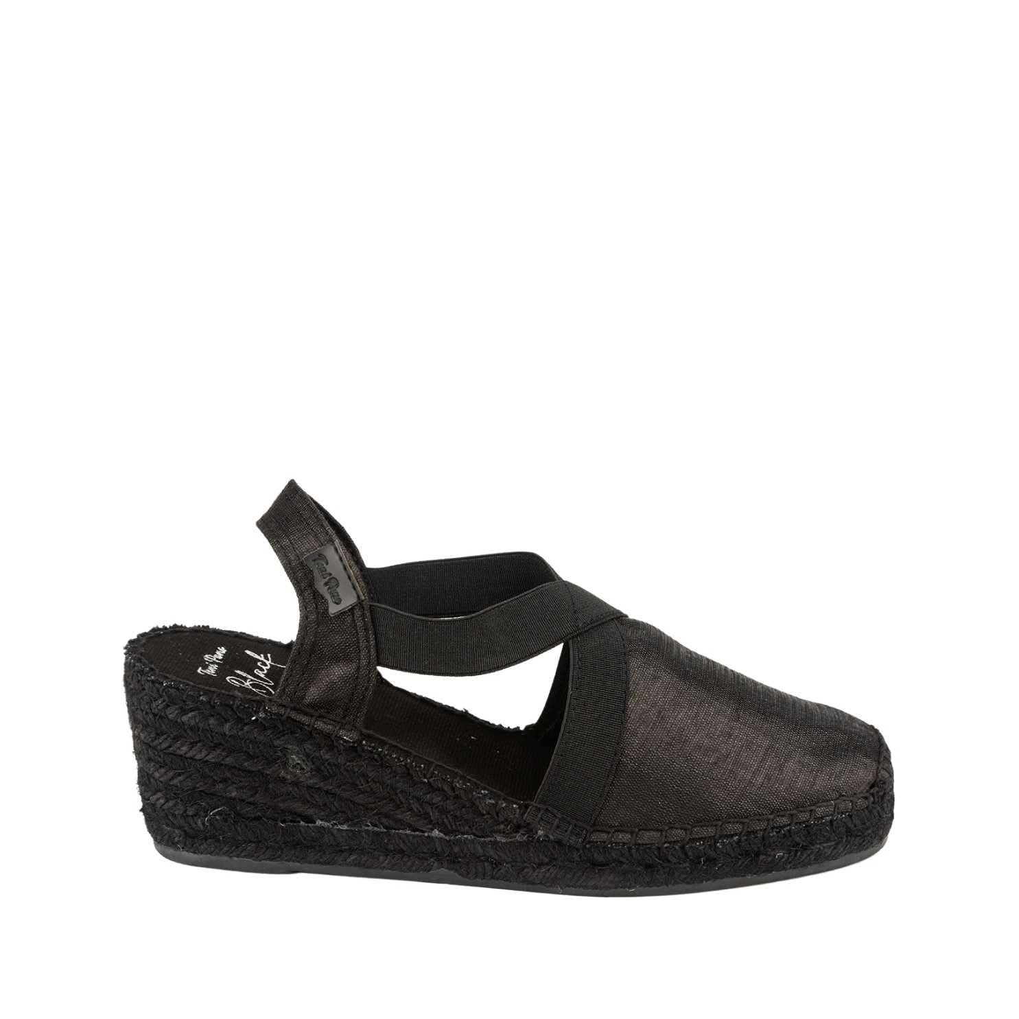 Women's Black Silk Wedge Espadrilles - Comfortable Summer Sandals for Beach, Vacation & Casual Outings | Tabarca BK