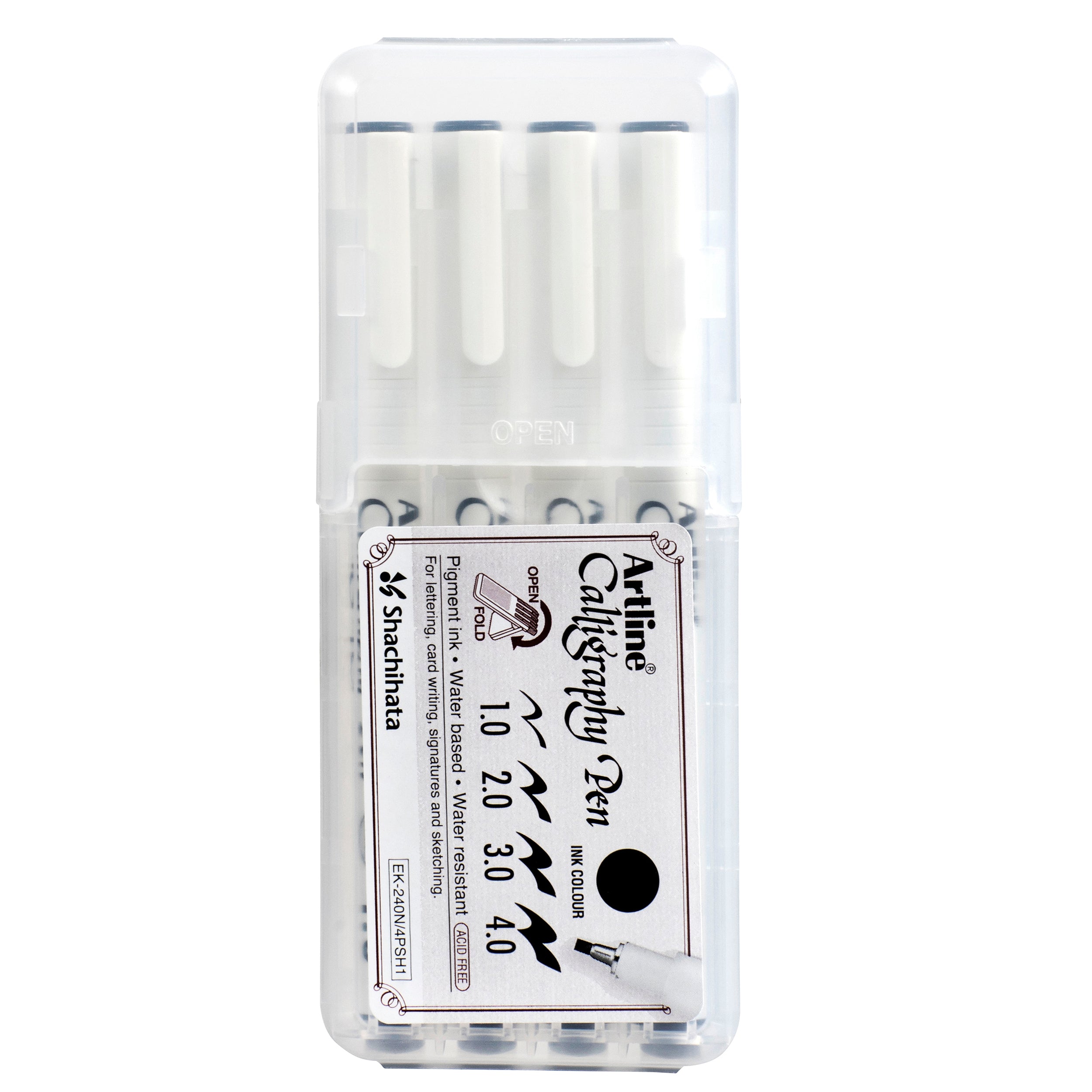 Artline 240 Calligraphy Pen Set of 4 - Black Ink Brush Markers for Hand Lettering, Drawing & Scrapbooking - Perfect for Artists, Crafters & DIY Projects