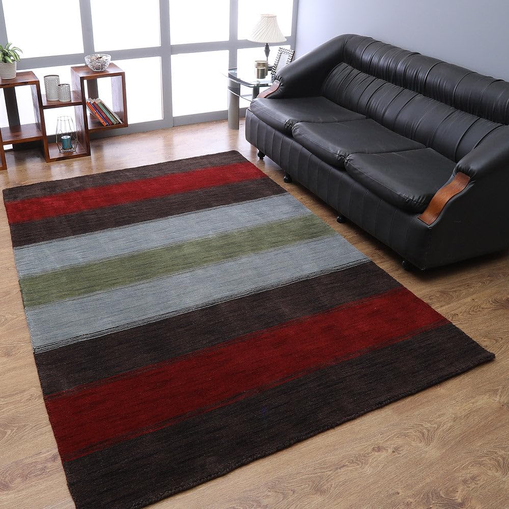 Hand Knotted Wool Eco-Friendly Area Rug 8'x10' Rectangle - Brown & Silver Modern High Pile Handmade Non-Skid Living Room Rug | Soft & Durable for Home, Office & Bedroom Decor (L00098)