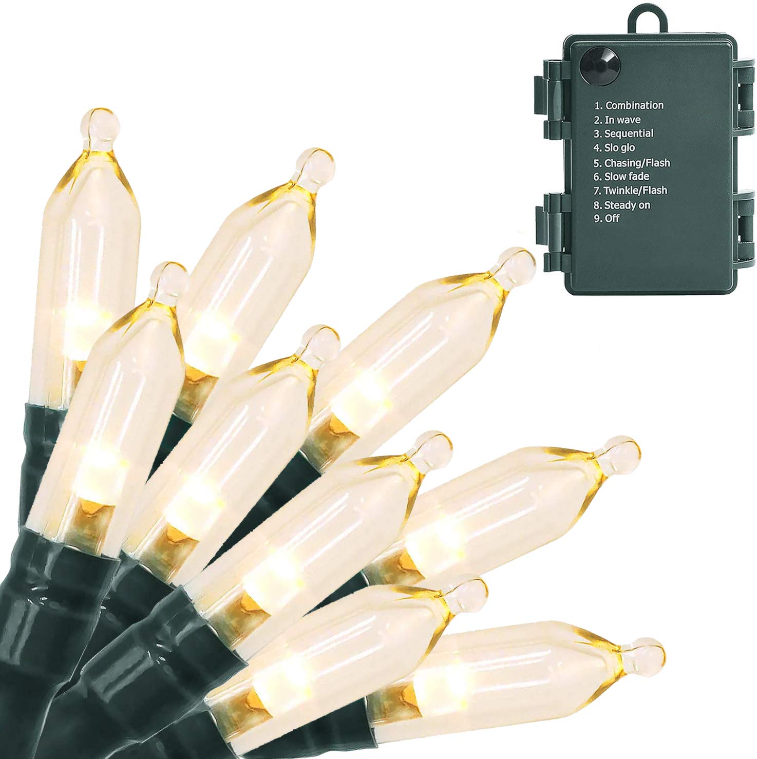 33FT 100 LED Battery Operated Christmas String Lights with Timer & 8 Modes - Waterproof Mini Clear Fairy Lights for Christmas Tree, Wreath, Wedding, Party - Indoor Outdoor Garden Decor (Warm White) | Perfect for Holiday, Home, Patio and Special Event Lighting