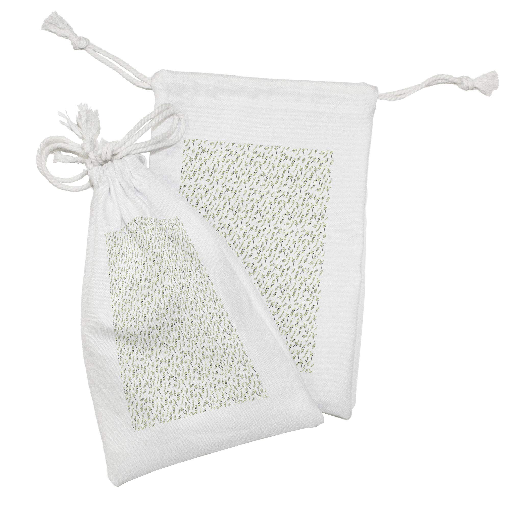 Ambesonne 2-Pack Botany Fabric Drawstring Pouch Set - Minimalist Olive Branch Pattern, Small 9