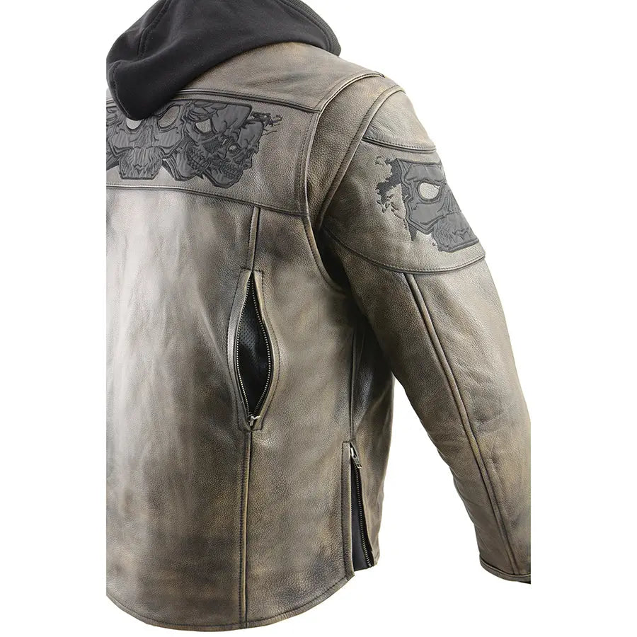 Milwaukee Leather Men's Distressed Brown Motorcycle Jacket with Reflective Skull Design - Stylish Biker Jacket for Scooter Riders & Urban Commuters