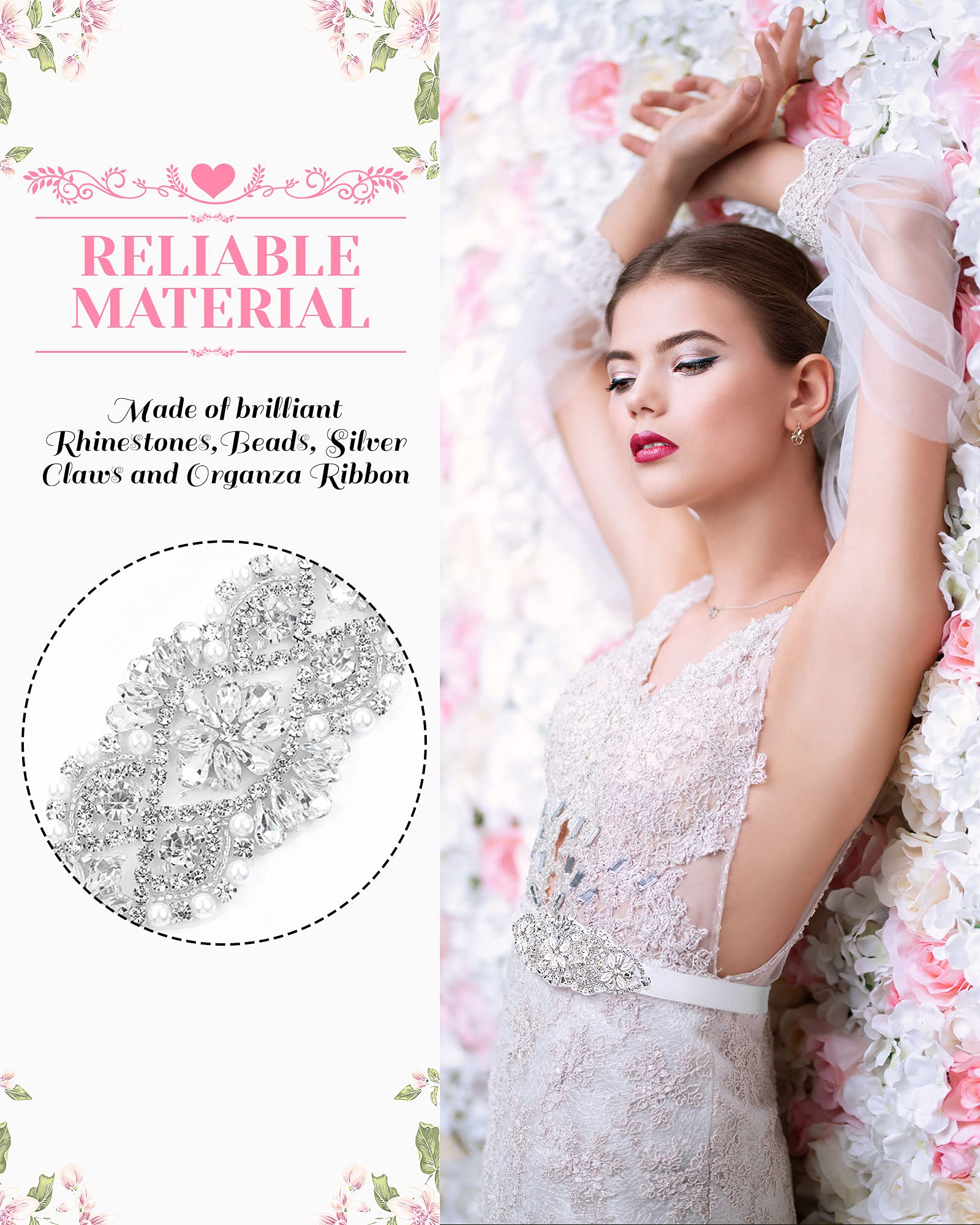 SATINIOR 2-Pack Rhinestone Wedding Sash Belt - Crystal Diamond Bridal Waistband for Bride & Bridesmaids - Elegant White Wedding Accessory for Ceremony, Reception & Photoshoots