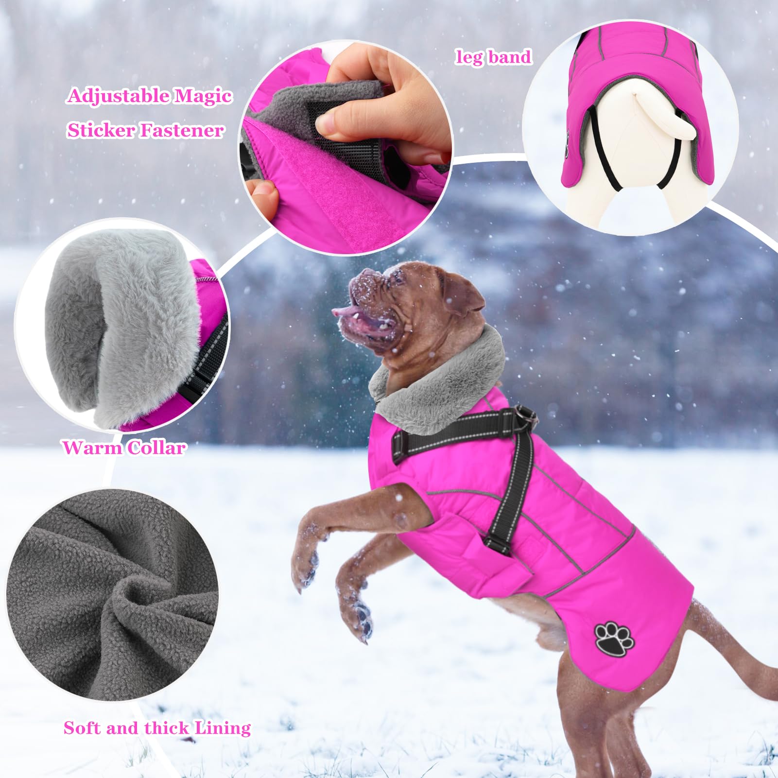 Doglay Reflective Waterproof Dog Coat with Harness - Adjustable Fleece Winter Jacket for Small, Medium & Large Dogs - Keep Pets Warm in Cold Weather for Outdoor Walks & Adventures