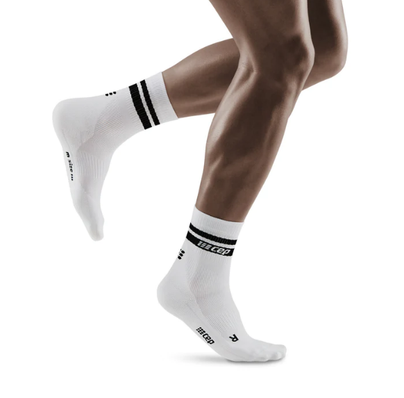 CEP Men's Classic 80's Retro Athletic Socks - Mid Cut Crew Socks in White/Black (WP5C0V) | Vintage Style Sports Socks for Running, Basketball & Casual Wear