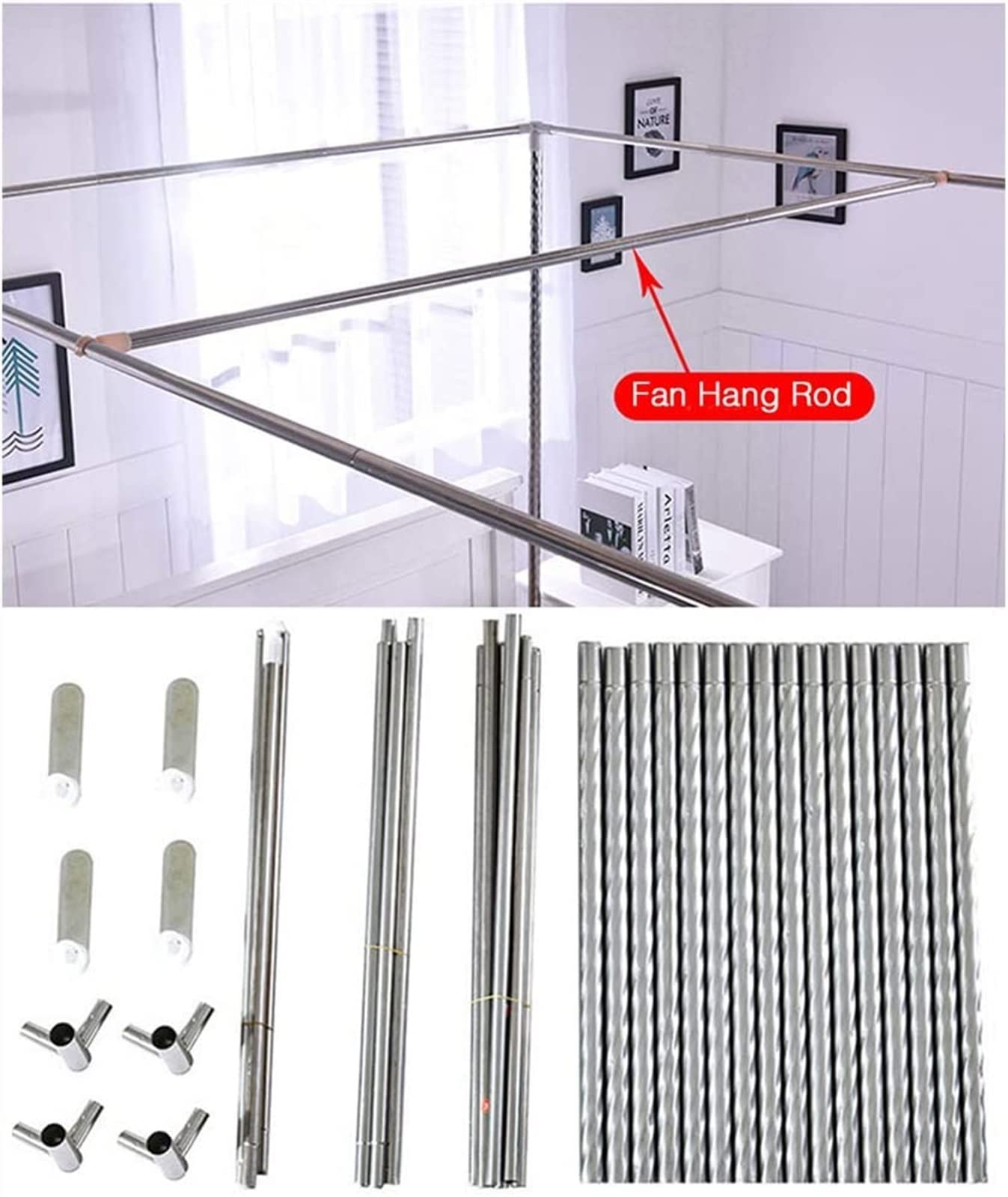 Premium Stainless Steel Bed Canopy Bracket Set - Heavy Duty 24mm Mosquito Net Frame with Reinforced Threaded Stand & Metal Tee Connectors for 1.8x2m Beds - Perfect for Bedroom Decor, Outdoor Camping & Mosquito Protection