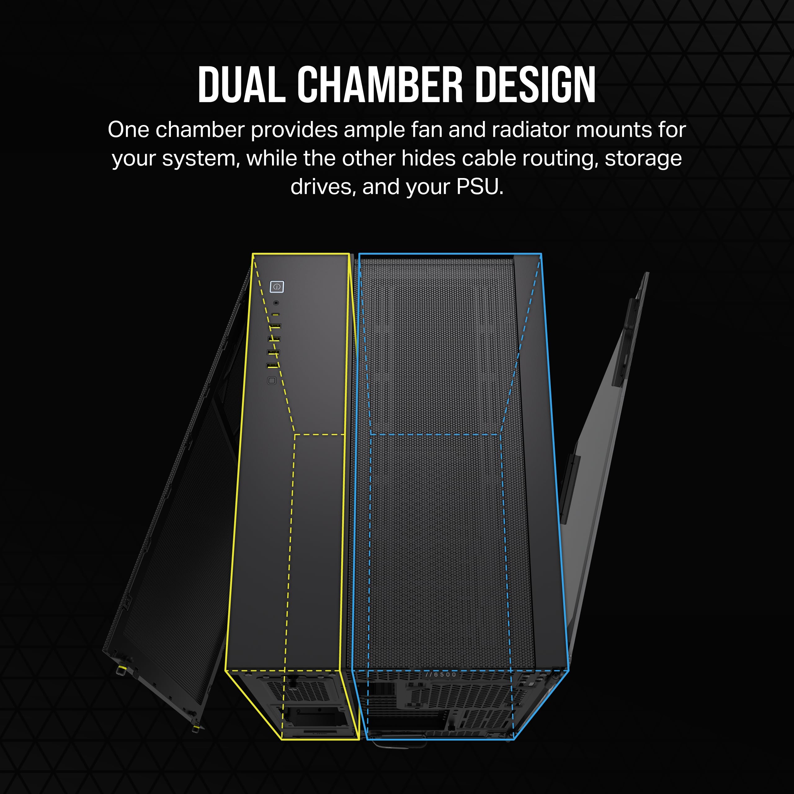 CORSAIR 6500D AIRFLOW Mid-Tower ATX PC Case - Dual Chamber Design, Tempered Glass Side Panel, Reverse Connector Compatibility - High Airflow Gaming Computer Case (Black) - Perfect for Custom PC Builds, Gaming Rigs & Workstation Setups