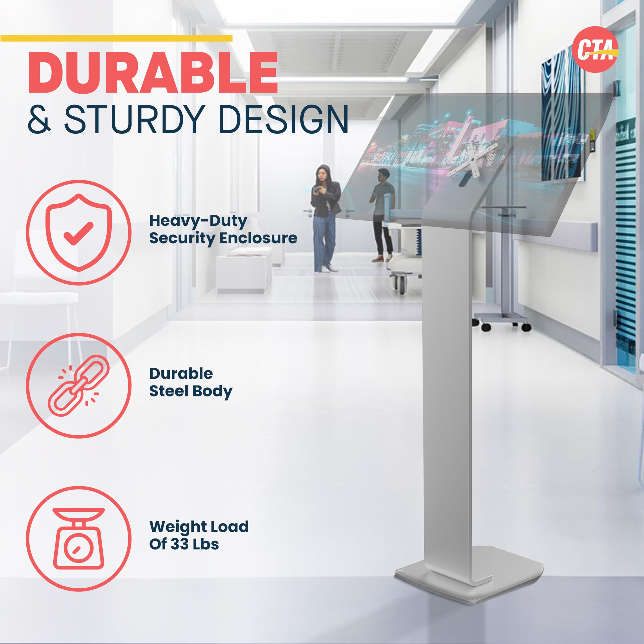 Heavy-Duty VESA Compatible Floor Stand Kiosk with Cable Management System, Scratch-Resistant Base & Kitting Options - Perfect for Retail Displays, Trade Shows & Digital Signage (ADD-PARAFSS) - Silver
